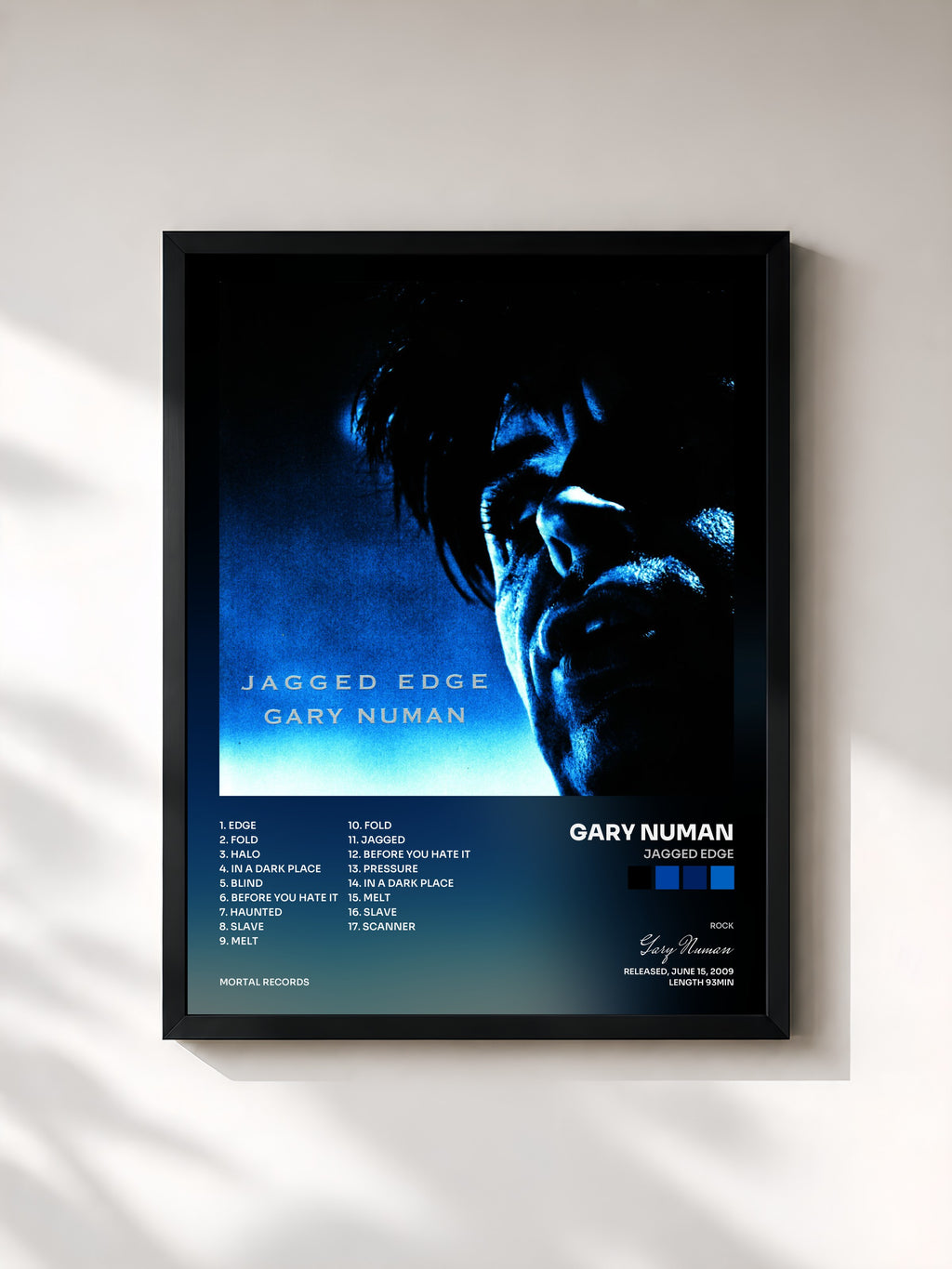#noir Tableau de l'album Jagged Edge de Gary Numan, cadre noir, imprimé et encadré en France
