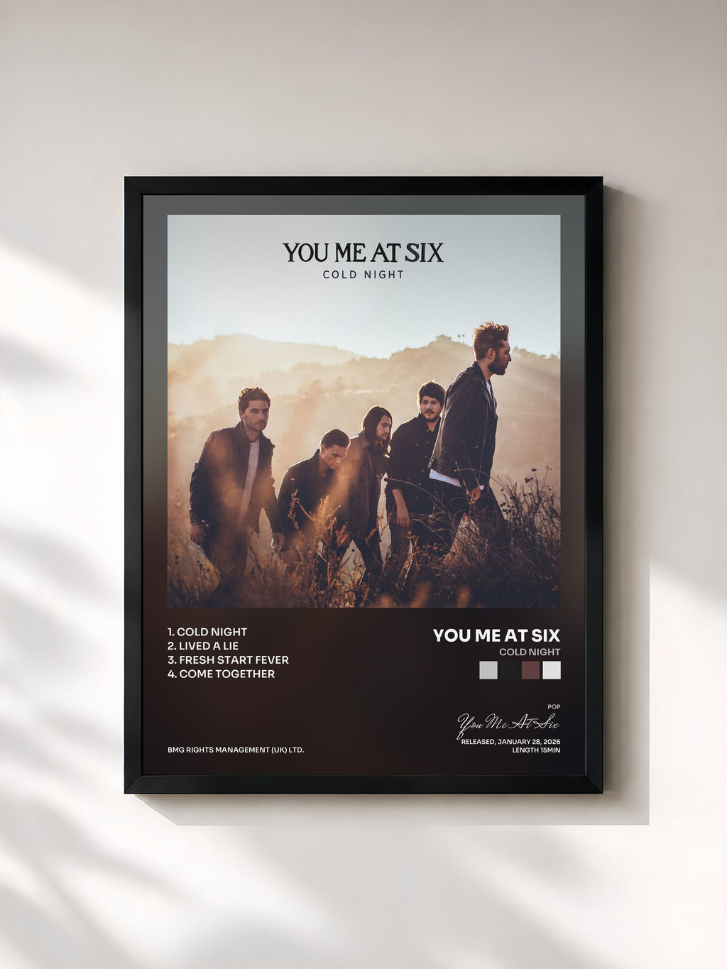 #noir Tableau de l'album Cold Night de You Me At Six, cadre noir, imprimé et encadré en France