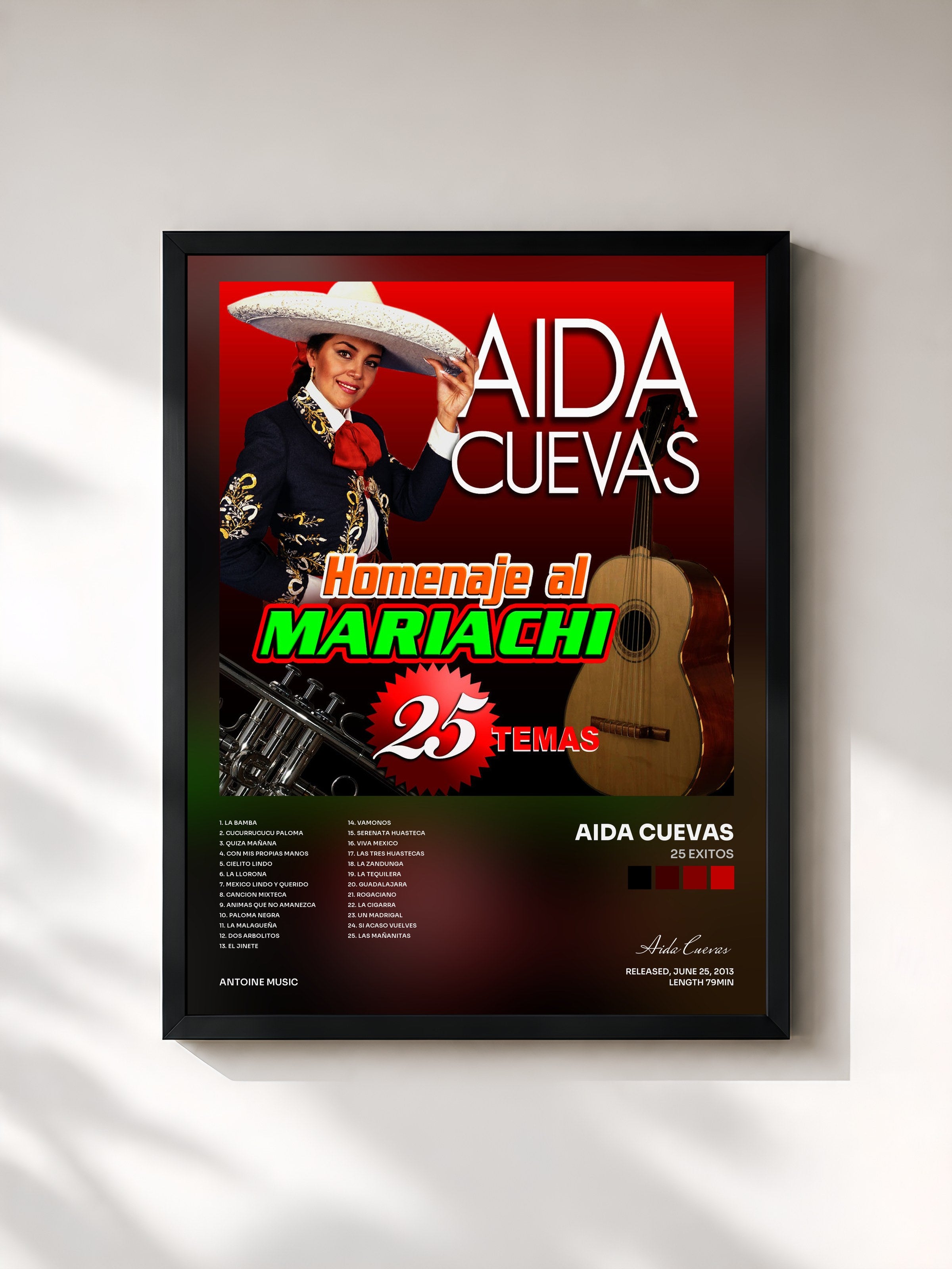 #noir Tableau de l'album 25 Exitos de Aida Cuevas, cadre noir, imprimé et encadré en France