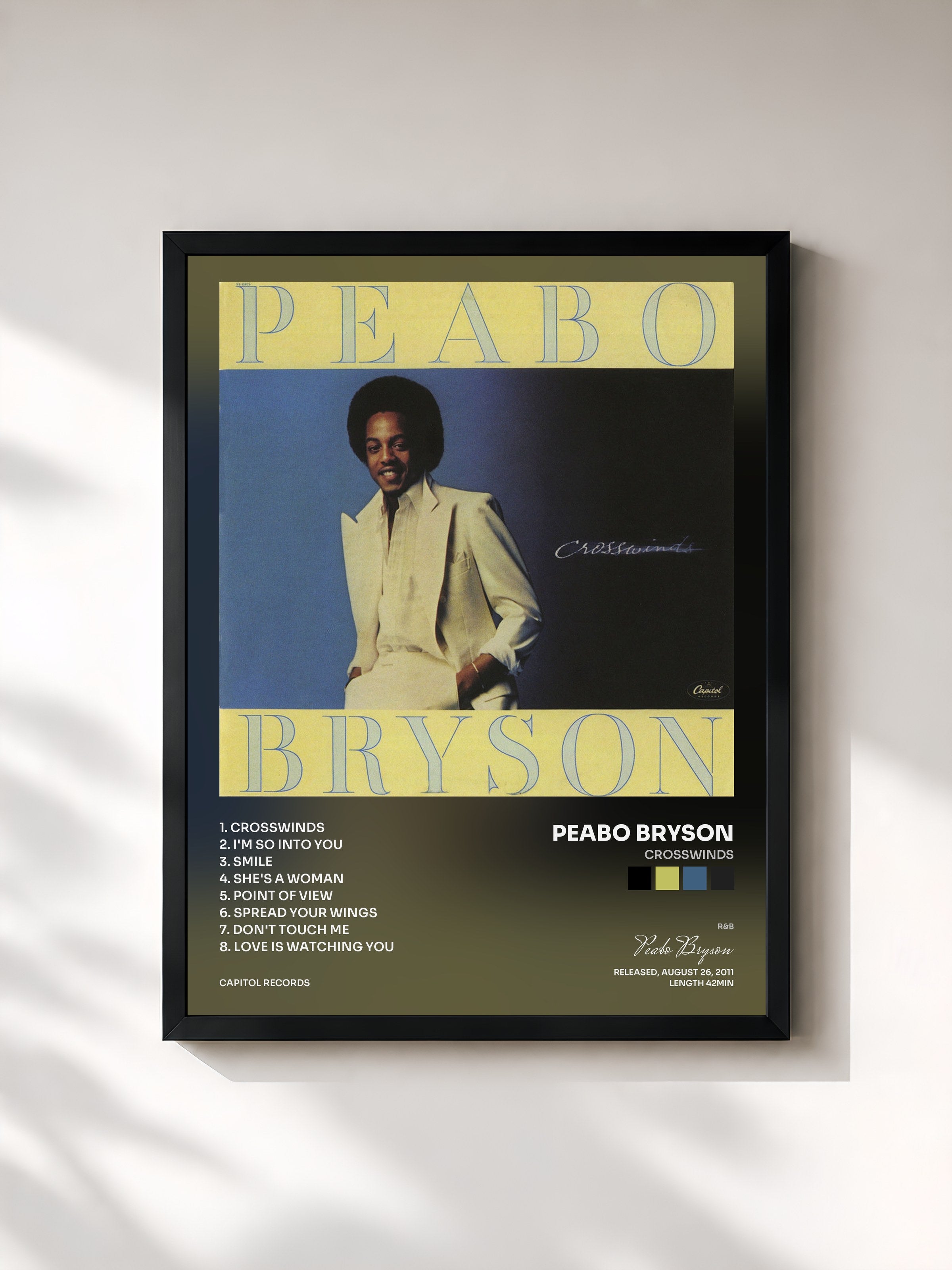 #noir Tableau de l'album Crosswinds de Peabo Bryson, cadre noir, imprimé et encadré en France