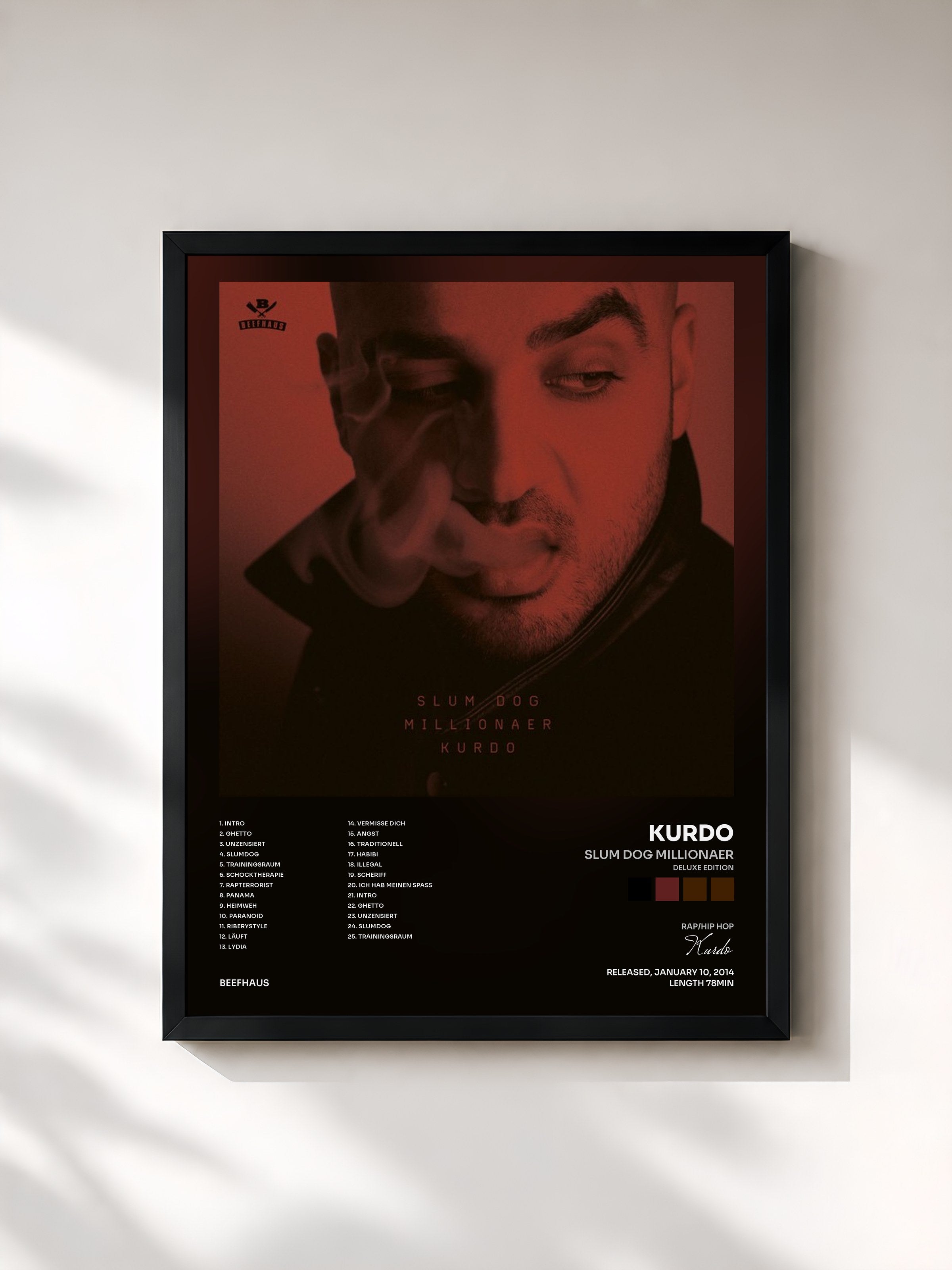 #noir Tableau de l'album Slum Dog Millionaer (Deluxe Edition) de Kurdo, cadre noir, imprimé et encadré en France