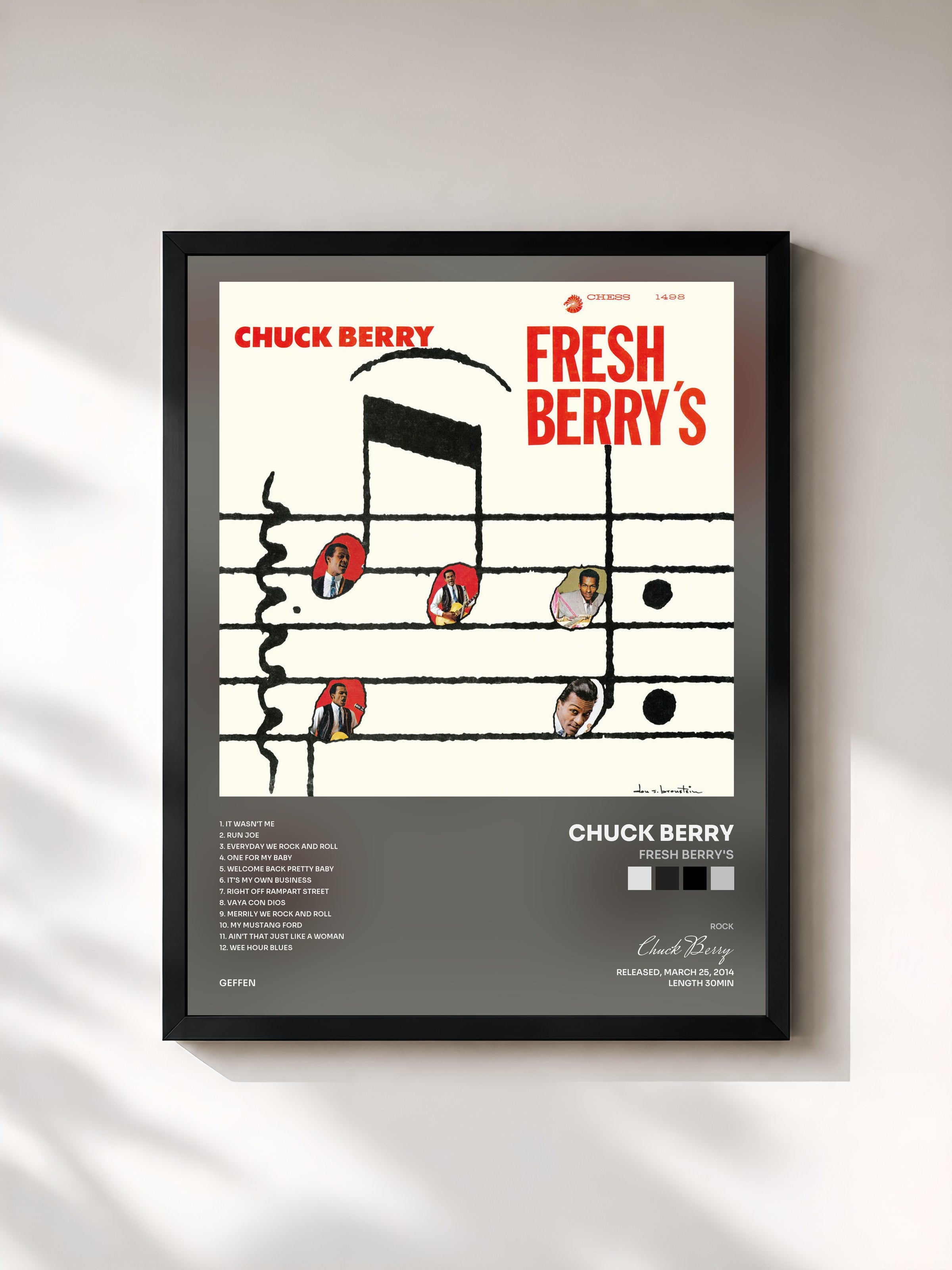 #noir Tableau de l'album Fresh Berry's de Chuck Berry, cadre noir, imprimé et encadré en France