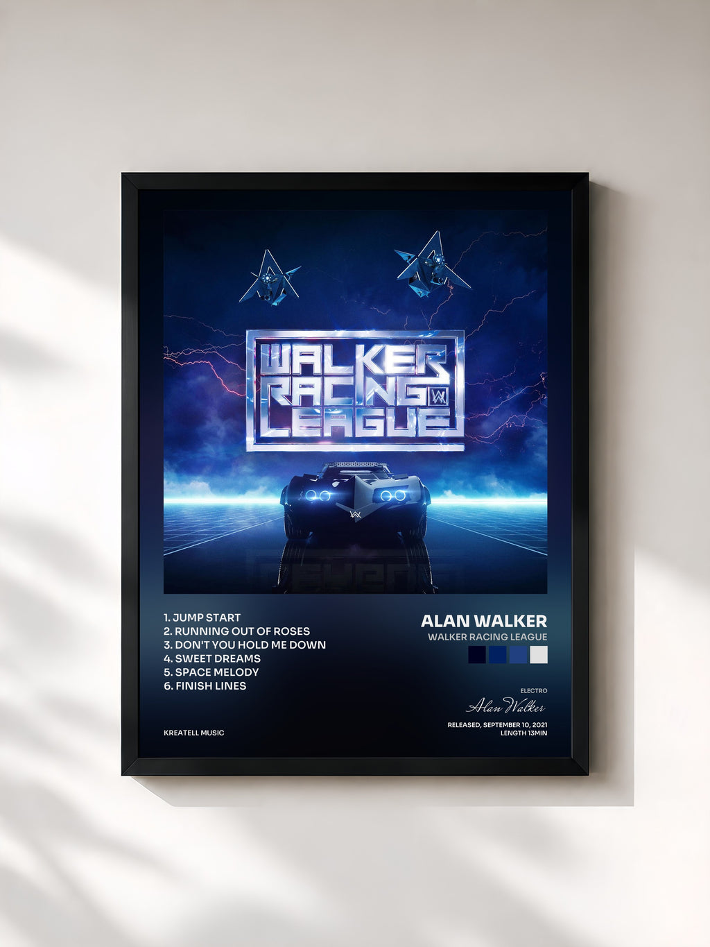 #noir Tableau de l'album Walker Racing League de Alan Walker, cadre noir, imprimé et encadré en France
