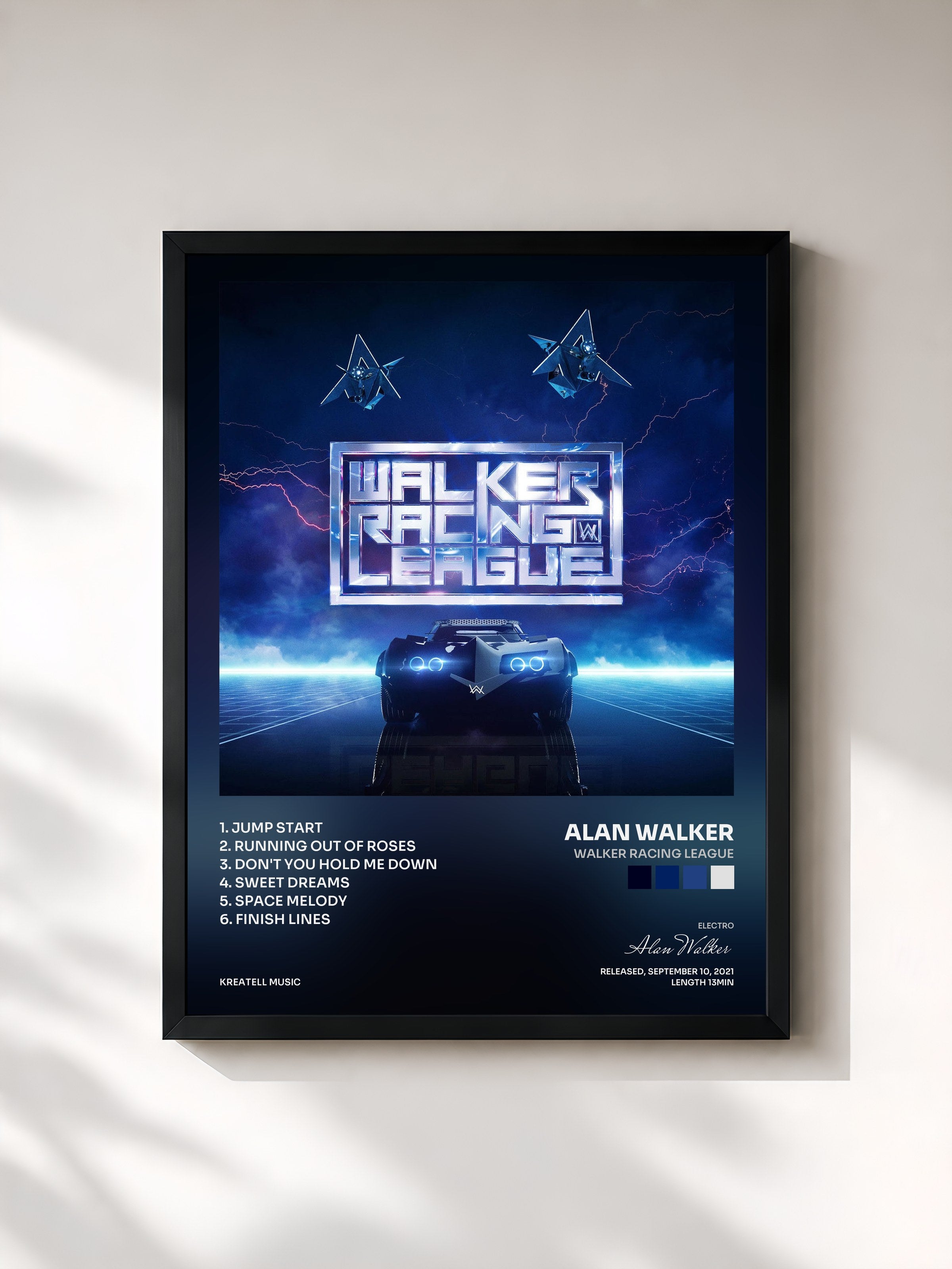#noir Tableau de l'album Walker Racing League de Alan Walker, cadre noir, imprimé et encadré en France