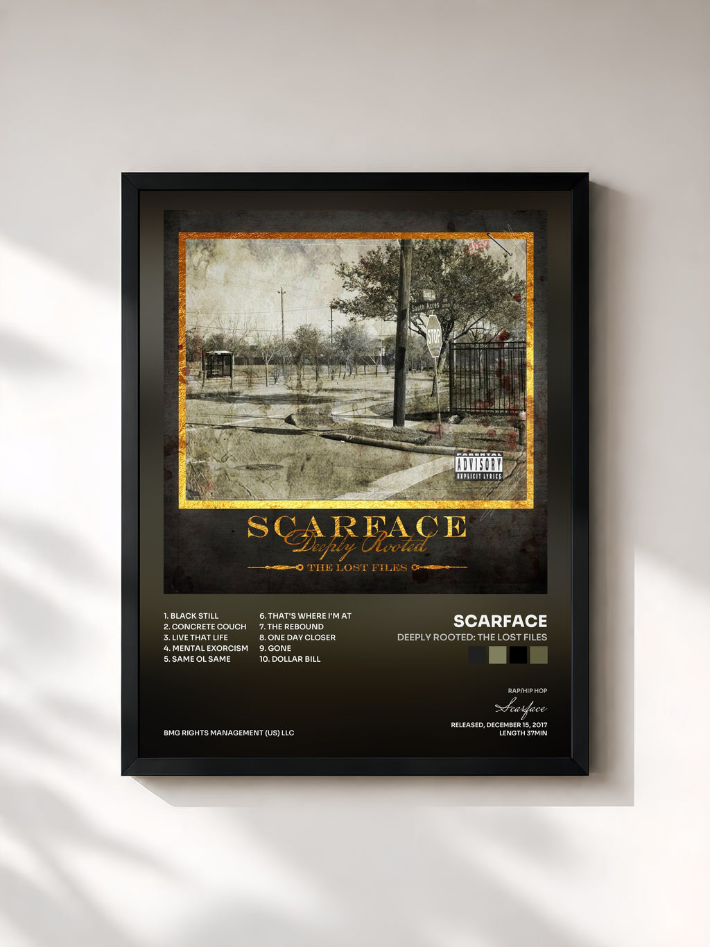#noir Tableau de l'album Deeply Rooted: The Lost Files de Scarface, cadre noir, imprimé et encadré en France