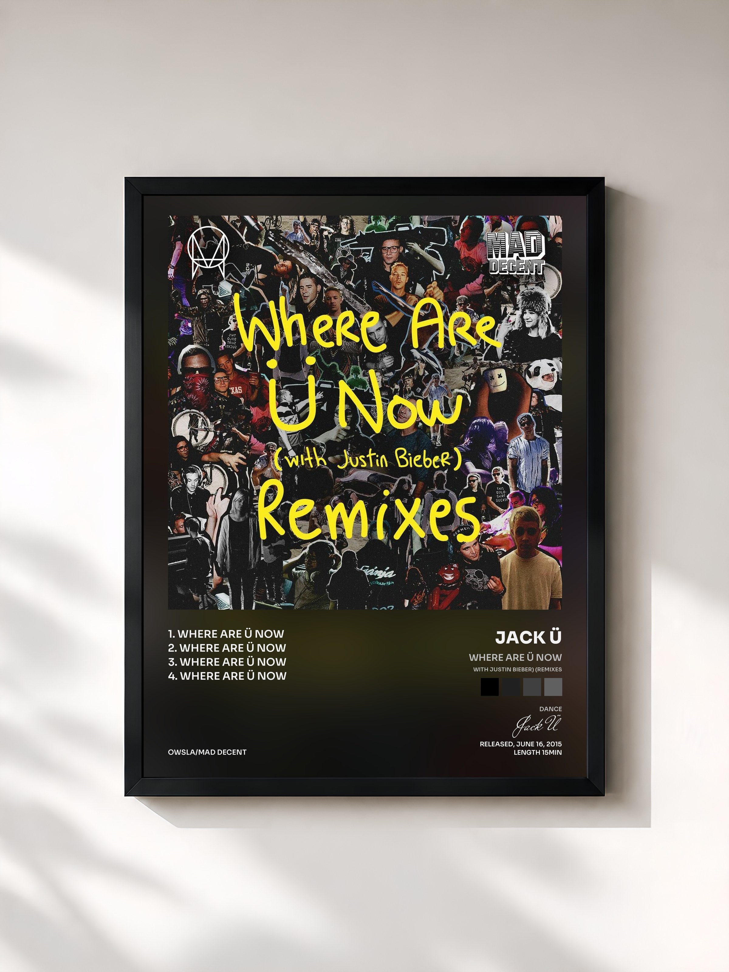 #noir Tableau de l'album Where Are Ü Now (with Justin Bieber) (Remixes) de Jack Ü, cadre noir, imprimé et encadré en France