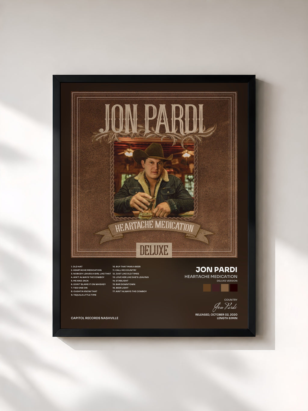 #noir Tableau de l'album Heartache Medication (Deluxe Version) de Jon Pardi, cadre noir, imprimé et encadré en France