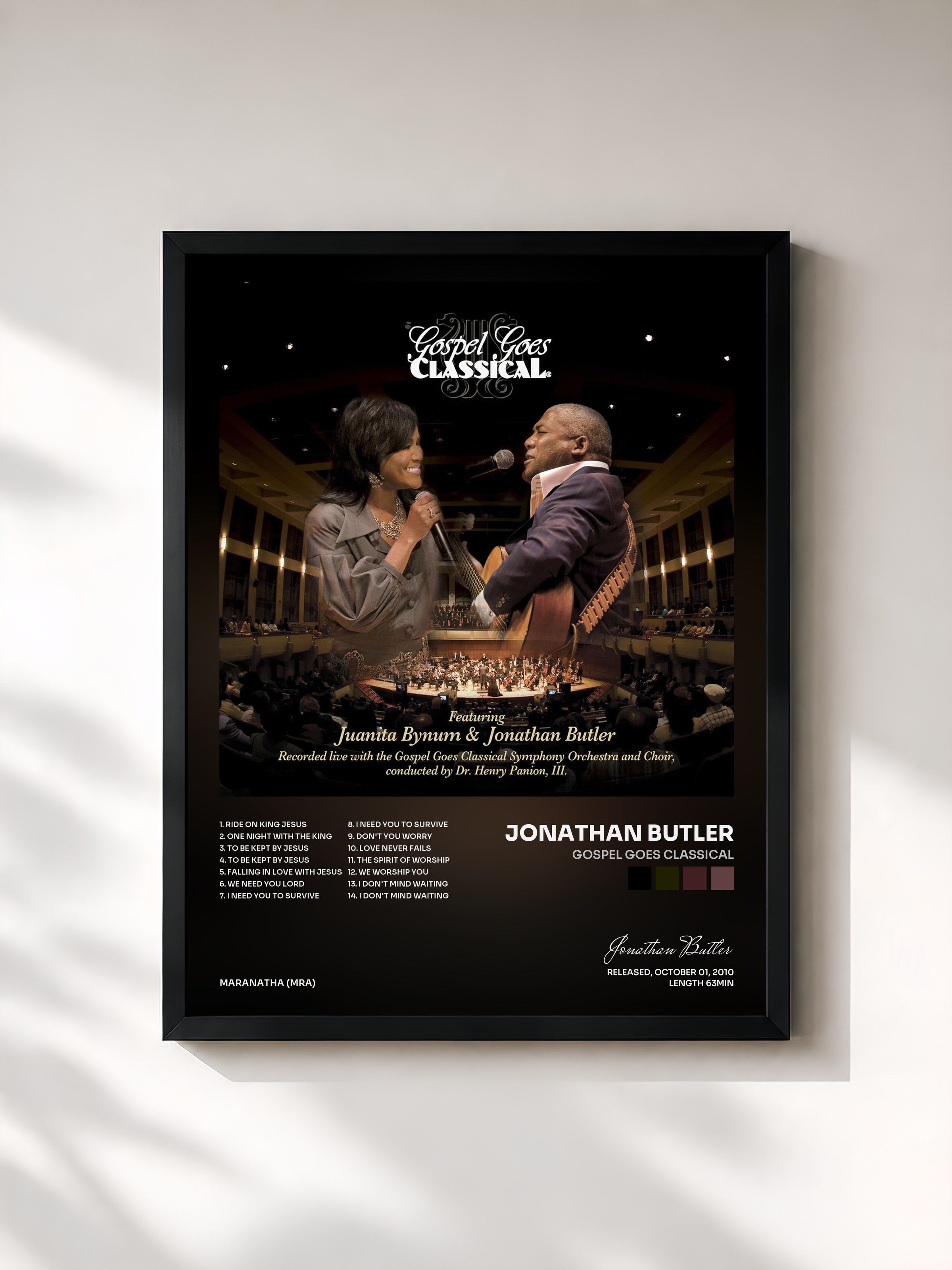 #noir Tableau de l'album Gospel Goes Classical de Jonathan Butler, cadre noir, imprimé et encadré en France