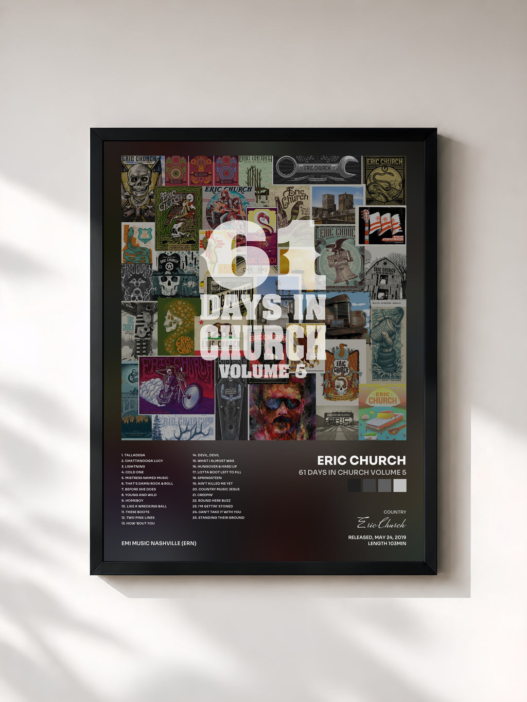 #noir 61 Days In Church Volume 5 di Eric Church in stampa incorniciata, cornice nera, stampata e incorniciata in Francia