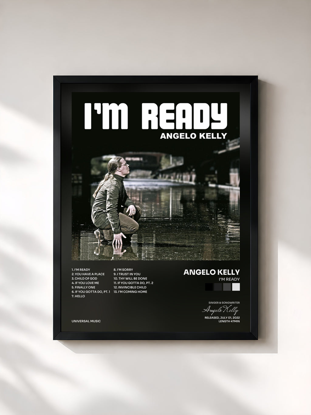 #noir Tableau de l'album I'm Ready de Angelo Kelly, cadre noir, imprimé et encadré en France