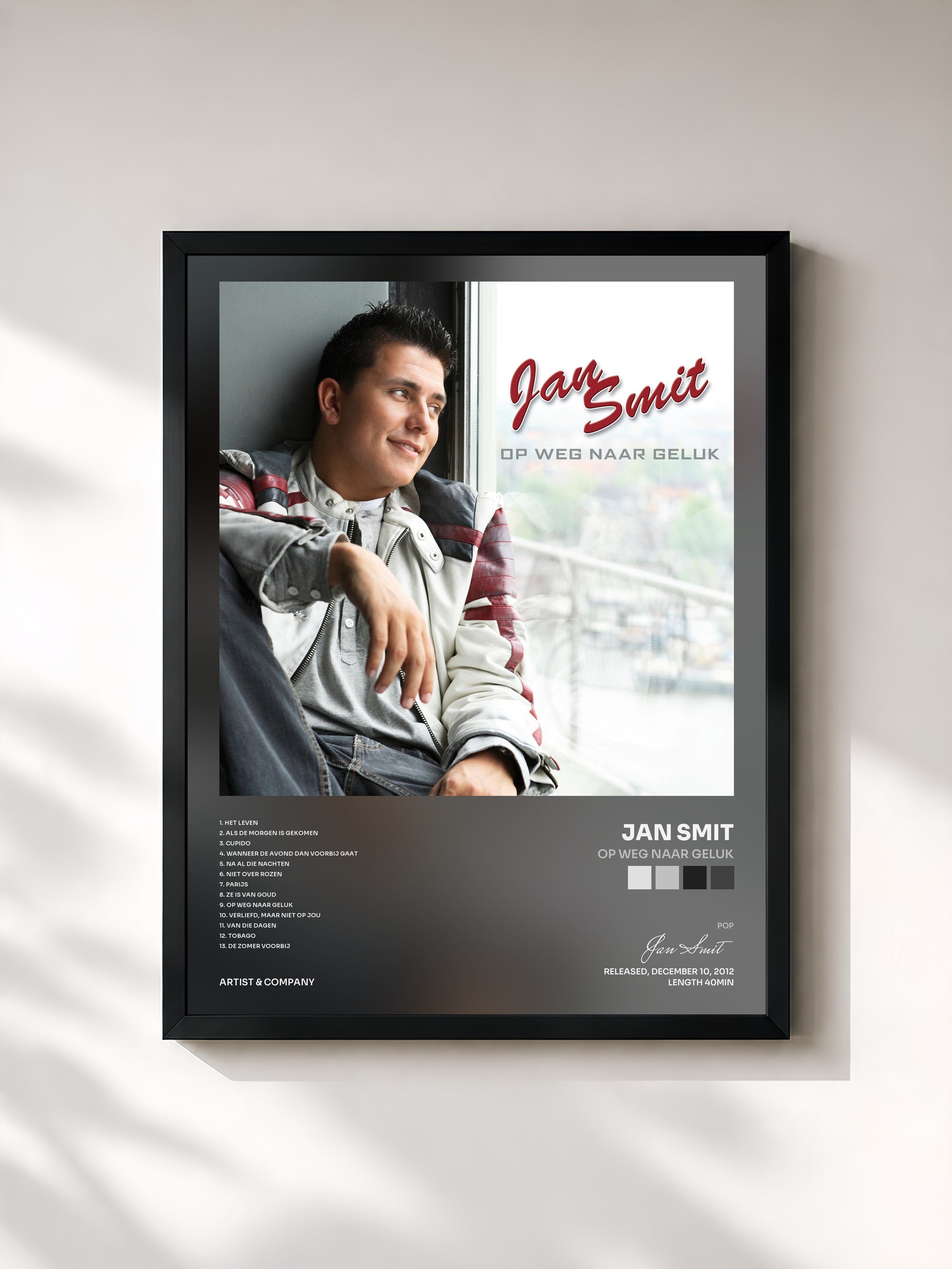 #noir Tableau de l'album Op Weg Naar Geluk de Jan Smit, cadre noir, imprimé et encadré en France