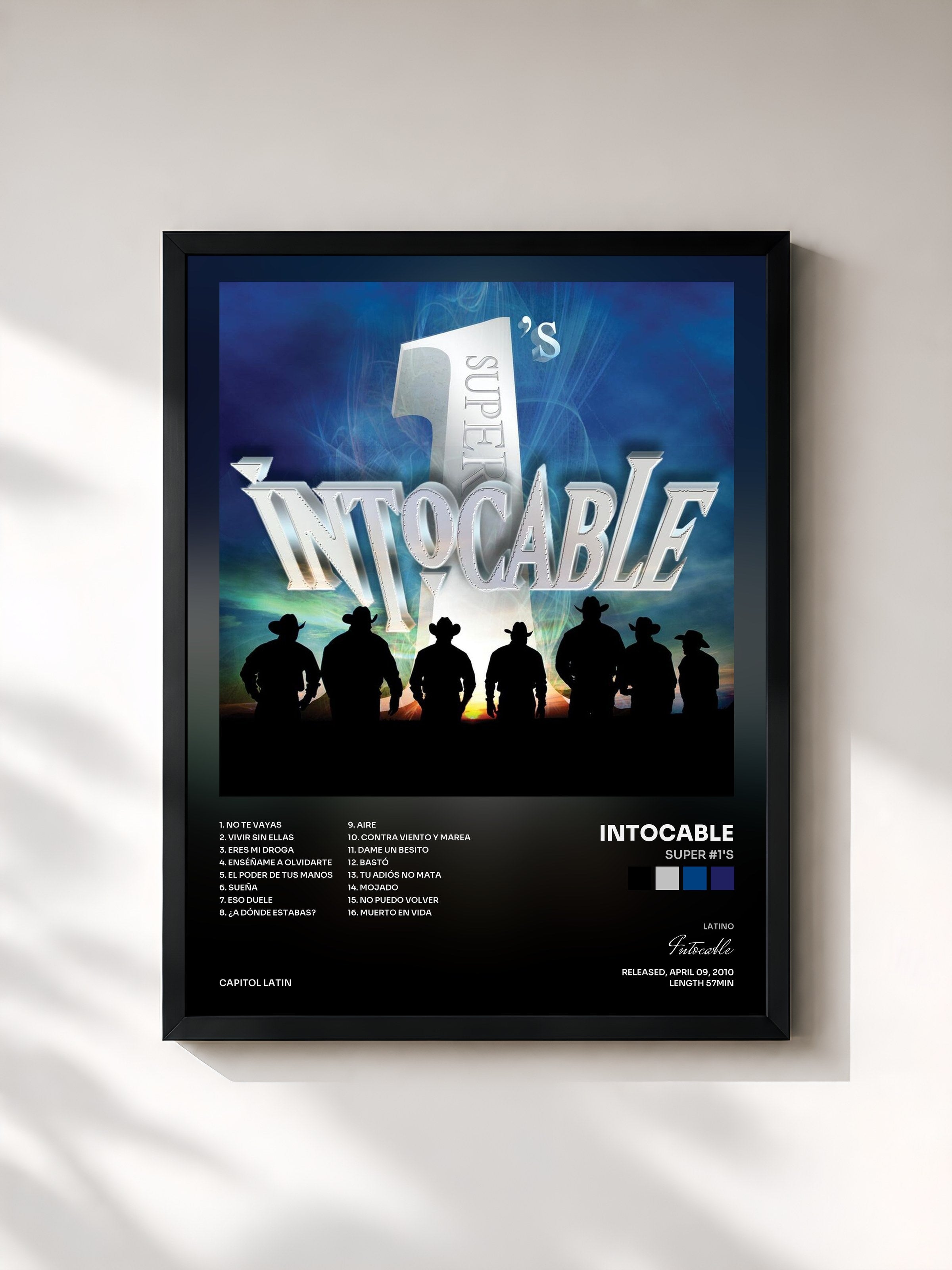 #noir Tableau de l'album Super #1's de Intocable, cadre noir, imprimé et encadré en France