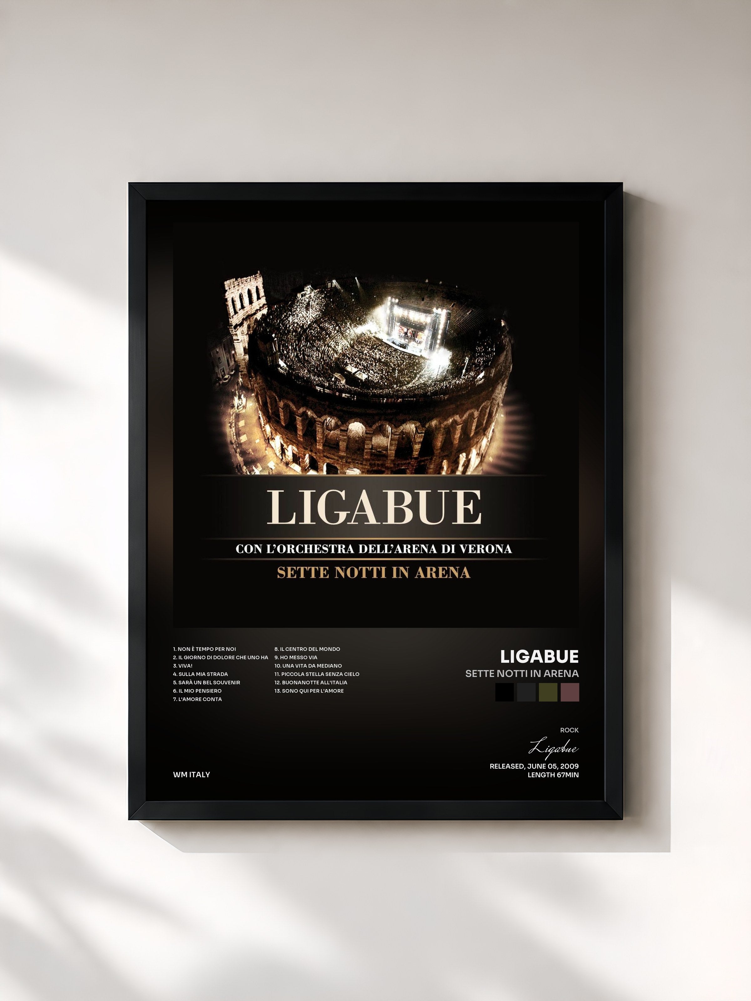 #noir Tableau de l'album Sette notti in Arena de Ligabue, cadre noir, imprimé et encadré en France