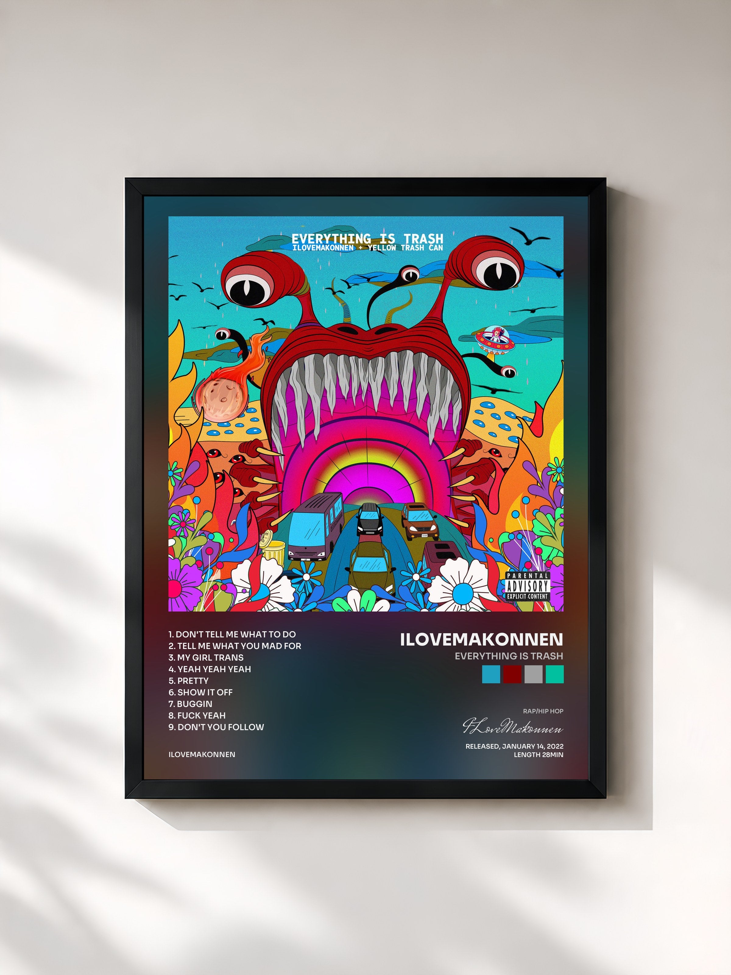 #noir Tableau de l'album Everything Is Trash de ILoveMakonnen, cadre noir, imprimé et encadré en France