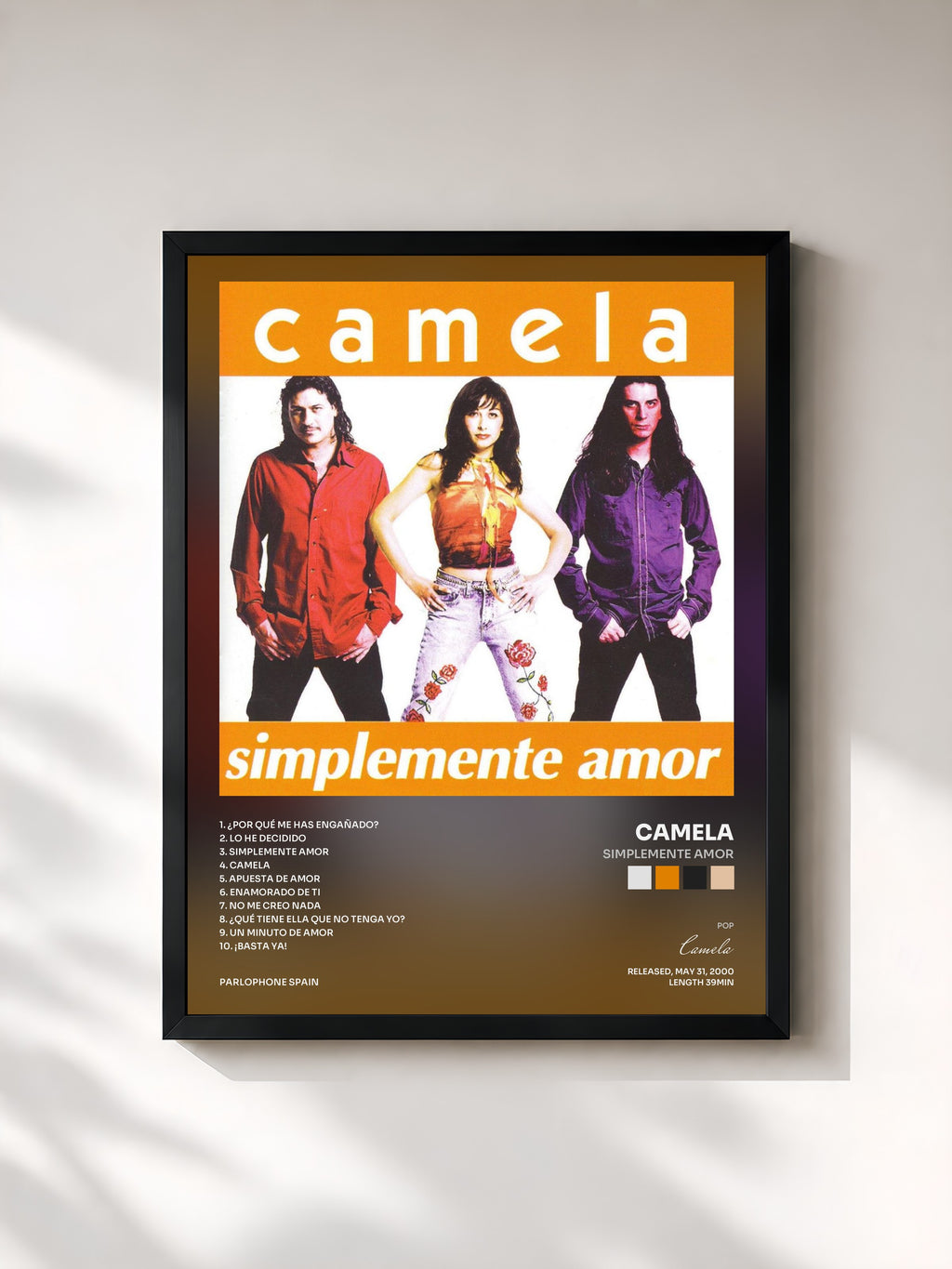 #noir Tableau de l'album Simplemente Amor de Camela, cadre noir, imprimé et encadré en France