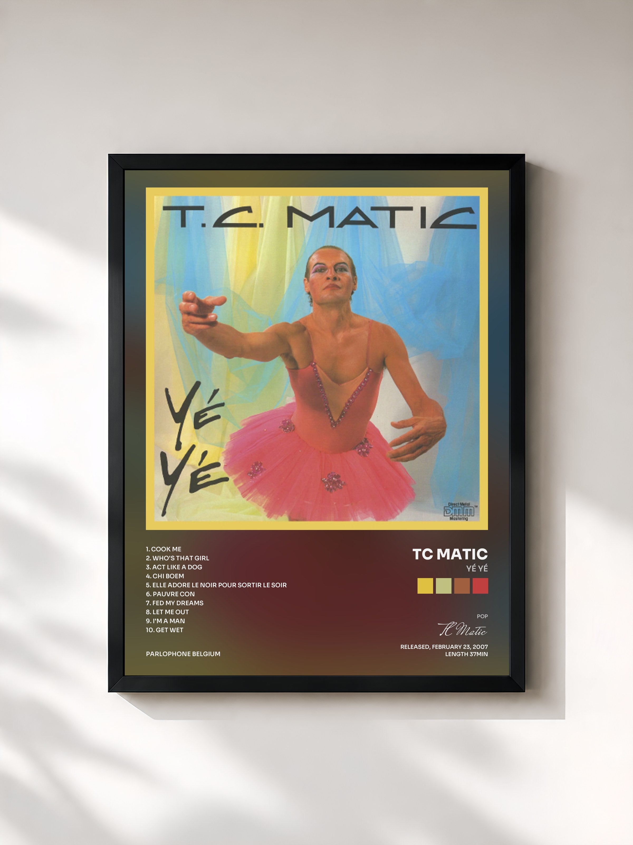#noir Tableau de l'album Yé Yé de TC Matic, cadre noir, imprimé et encadré en France