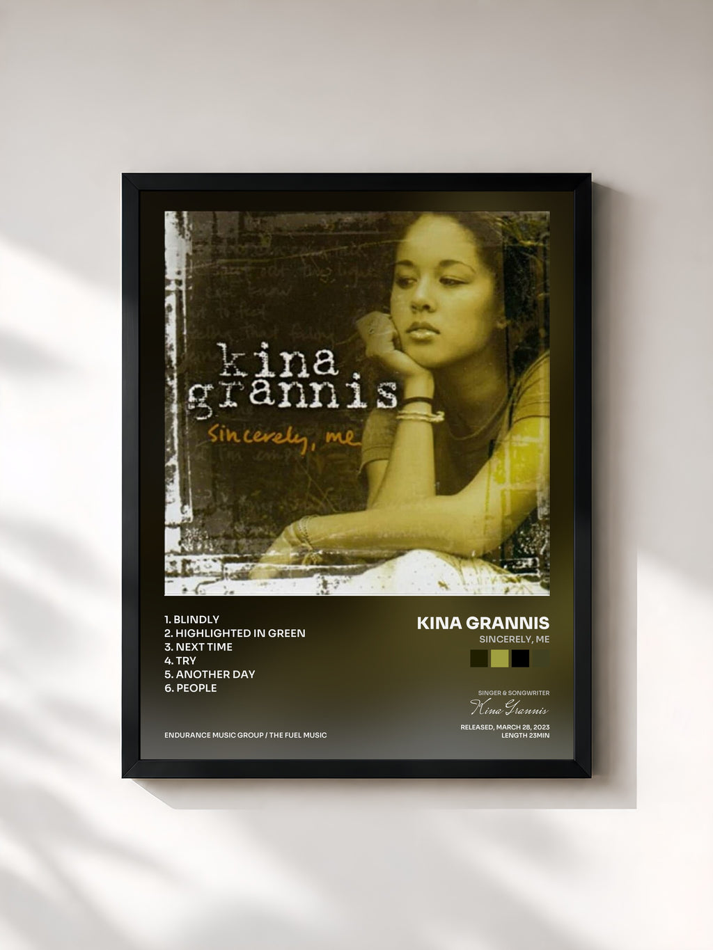 #noir Tableau de l'album Sincerely, Me de Kina Grannis, cadre noir, imprimé et encadré en France