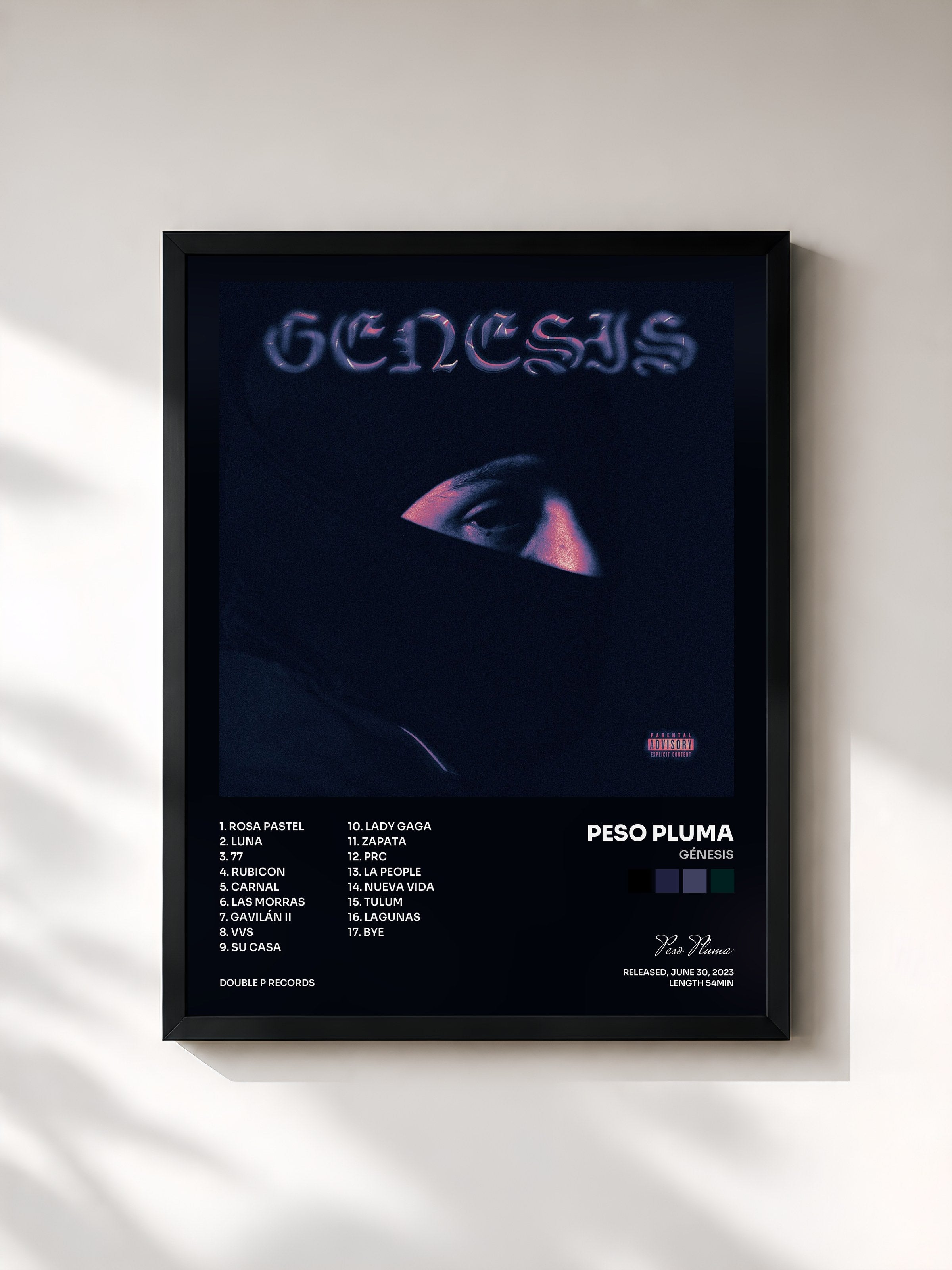 #noir Tableau de l'album GÉNESIS de Peso Pluma, cadre noir, imprimé et encadré en France