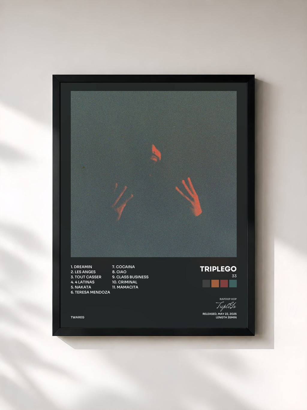 #noir Tableau de l'album 33 de TripleGo, cadre noir, imprimé et encadré en France