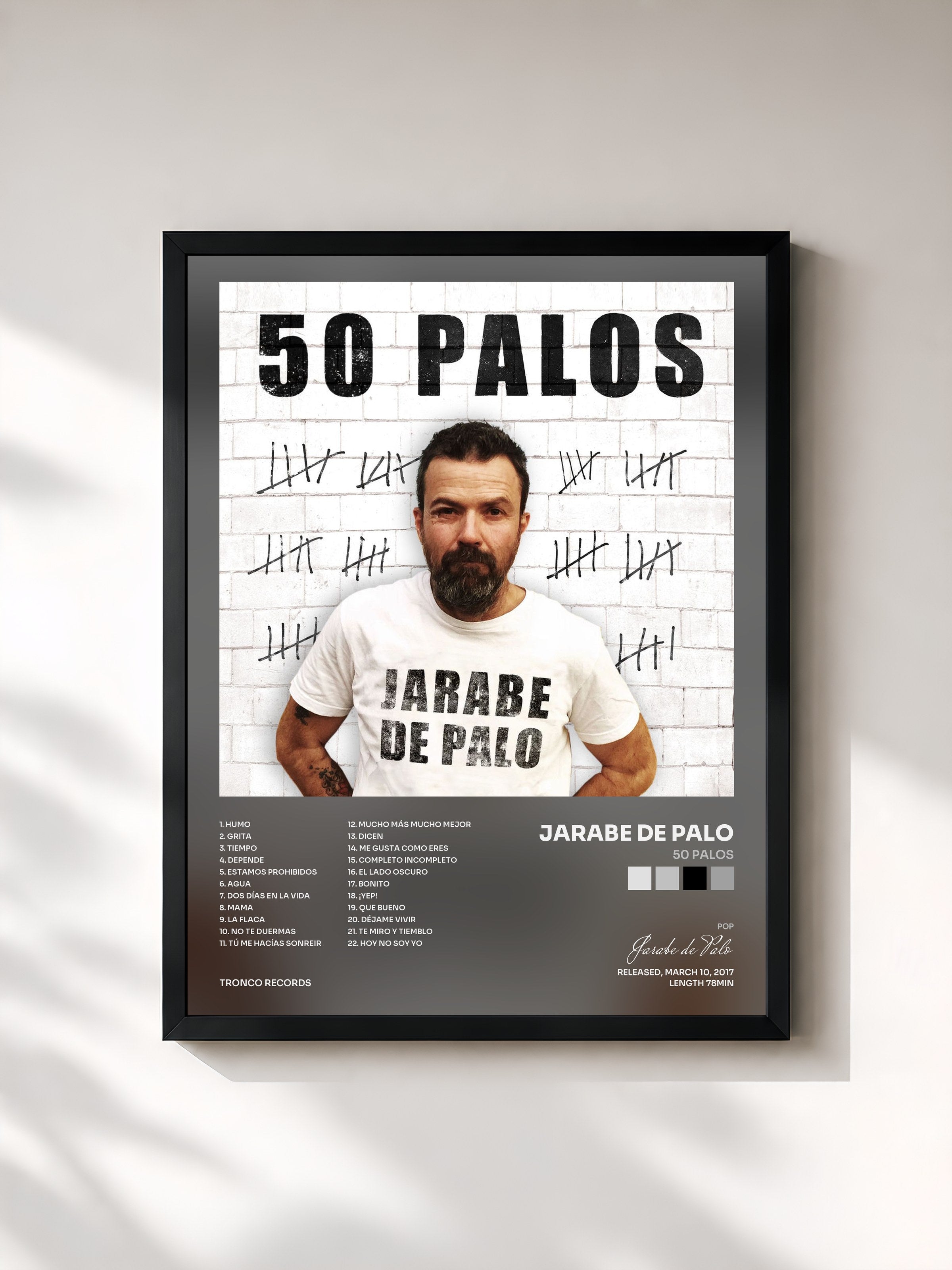 #noir Tableau de l'album 50 Palos de Jarabe de Palo, cadre noir, imprimé et encadré en France