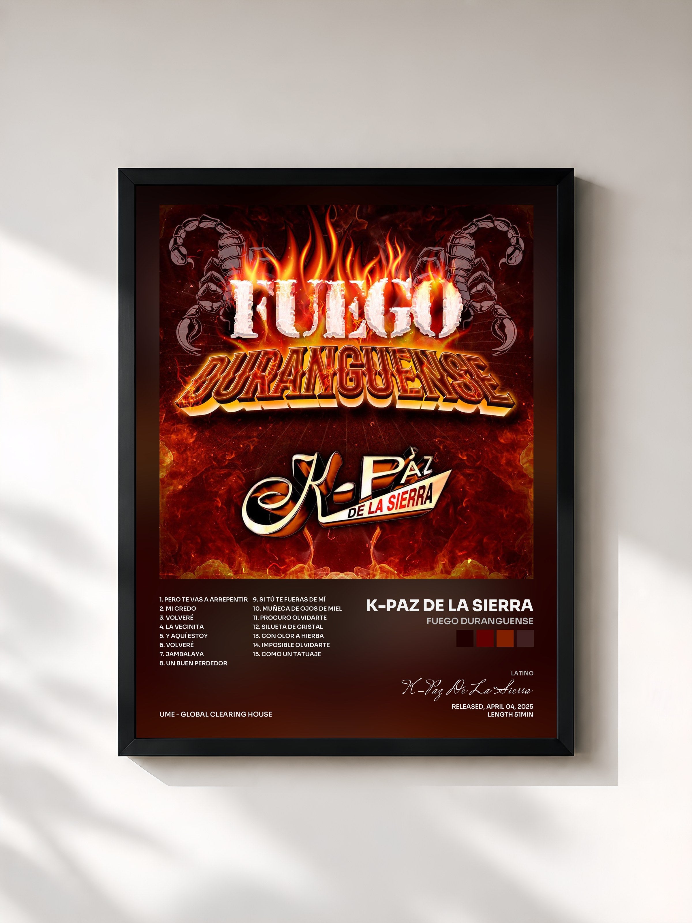 #noir Tableau de l'album Fuego Duranguense de K-Paz De La Sierra, cadre noir, imprimé et encadré en France