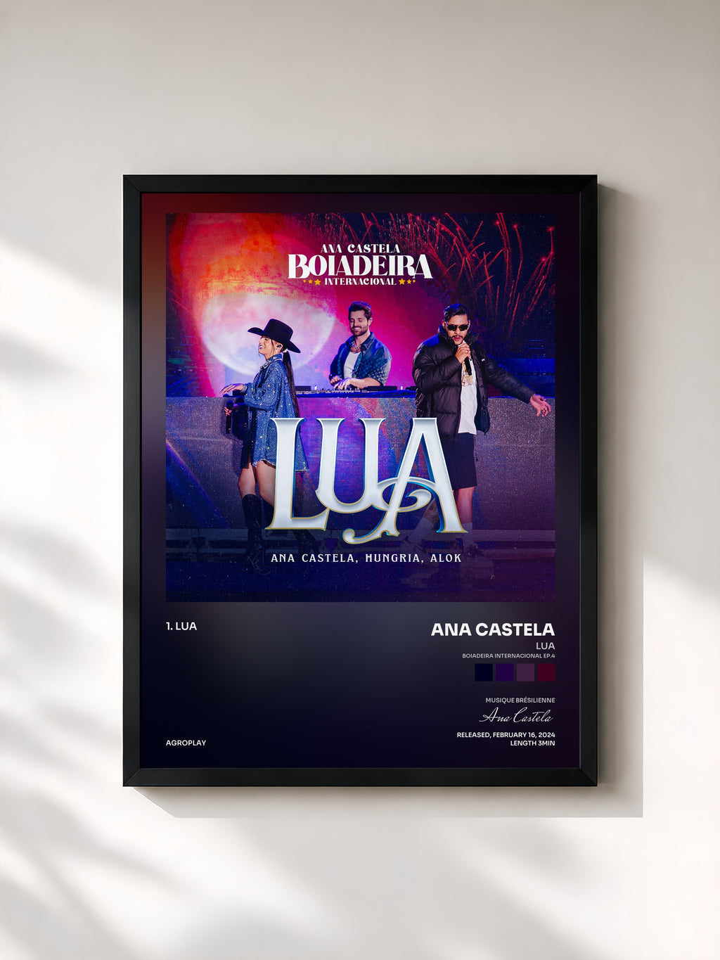 #noir Tableau de l'album Lua (Boiadeira Internacional EP.4) de Ana Castela, cadre noir, imprimé et encadré en France