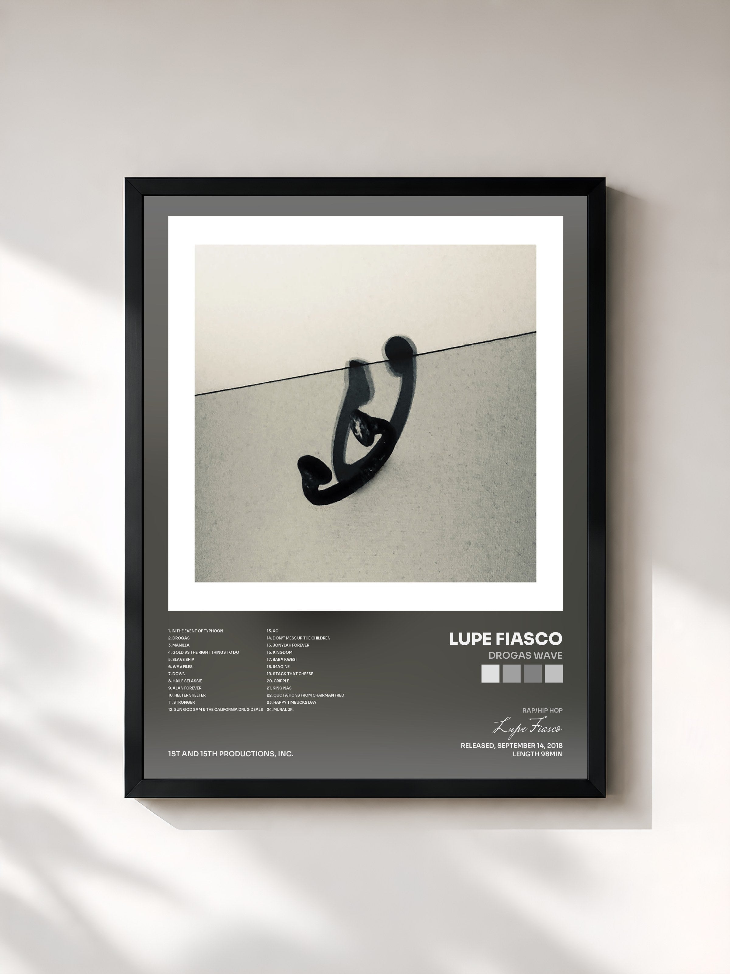 #noir Tableau de l'album DROGAS WAVE de Lupe Fiasco, cadre noir, imprimé et encadré en France