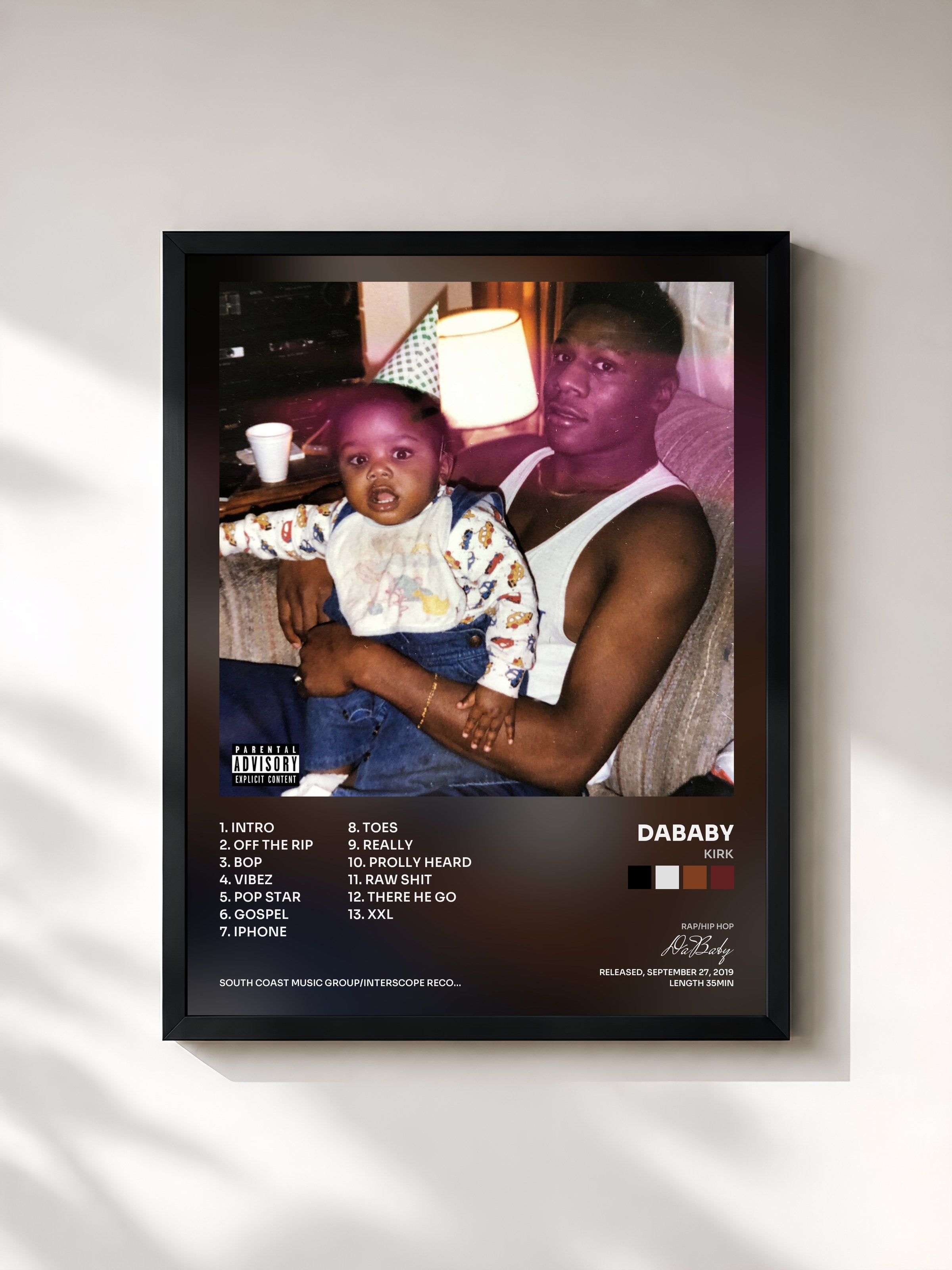 #noir Tableau de l'album KIRK de DaBaby, cadre noir, imprimé et encadré en France