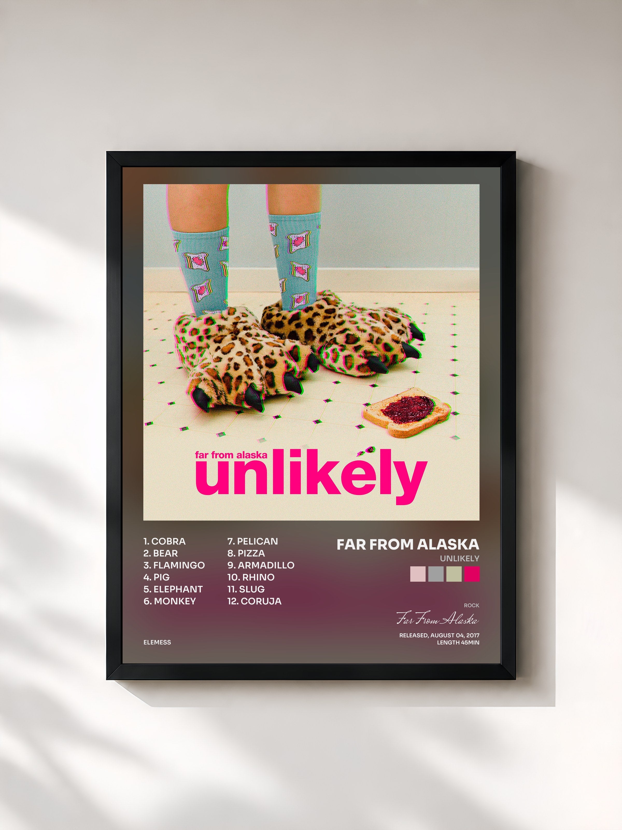 #noir Tableau de l'album Unlikely de Far From Alaska, cadre noir, imprimé et encadré en France
