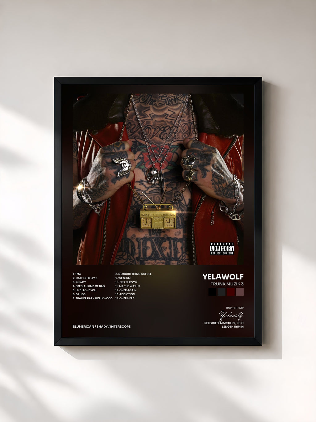 #noir Tableau de l'album Trunk Muzik 3 de Yelawolf, cadre noir, imprimé et encadré en France