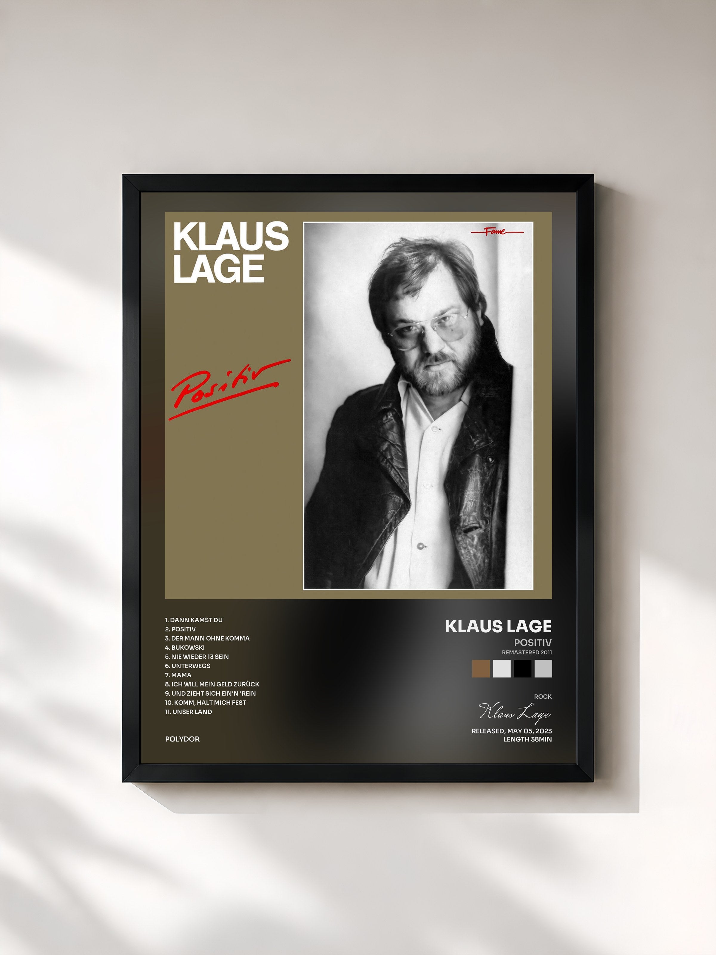 #noir Tableau de l'album Positiv (Remastered 2011) de Klaus Lage, cadre noir, imprimé et encadré en France