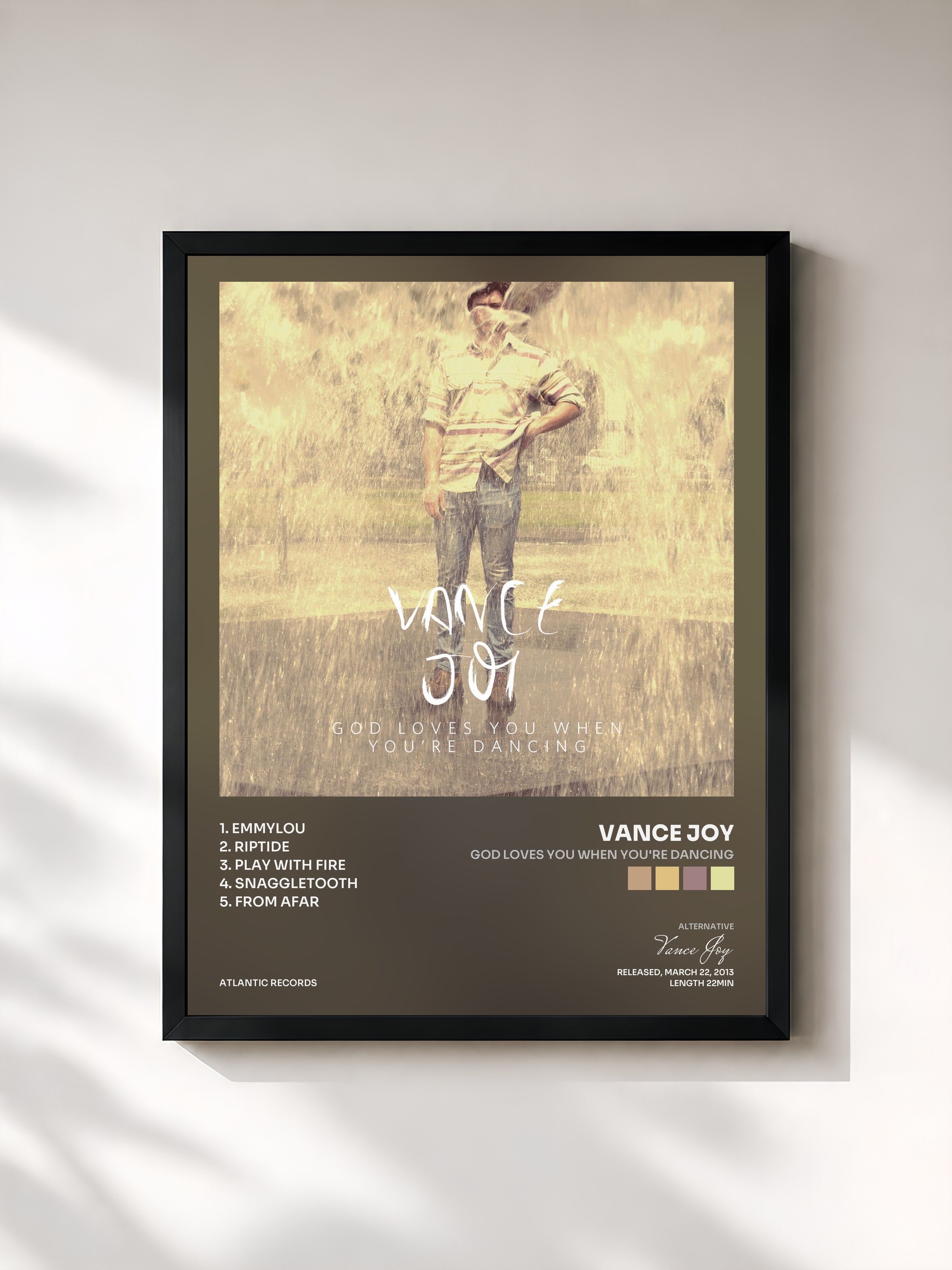 #noir Tableau de l'album God Loves You When You're Dancing de Vance Joy, cadre noir, imprimé et encadré en France