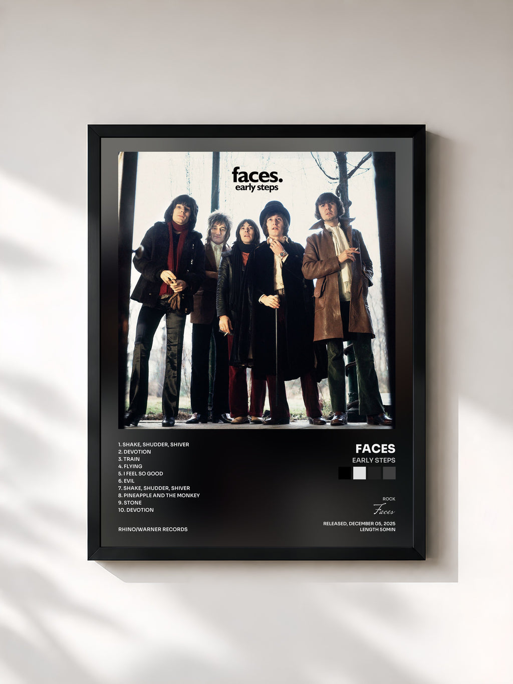 #noir Tableau de l'album Early Steps de Faces, cadre noir, imprimé et encadré en France