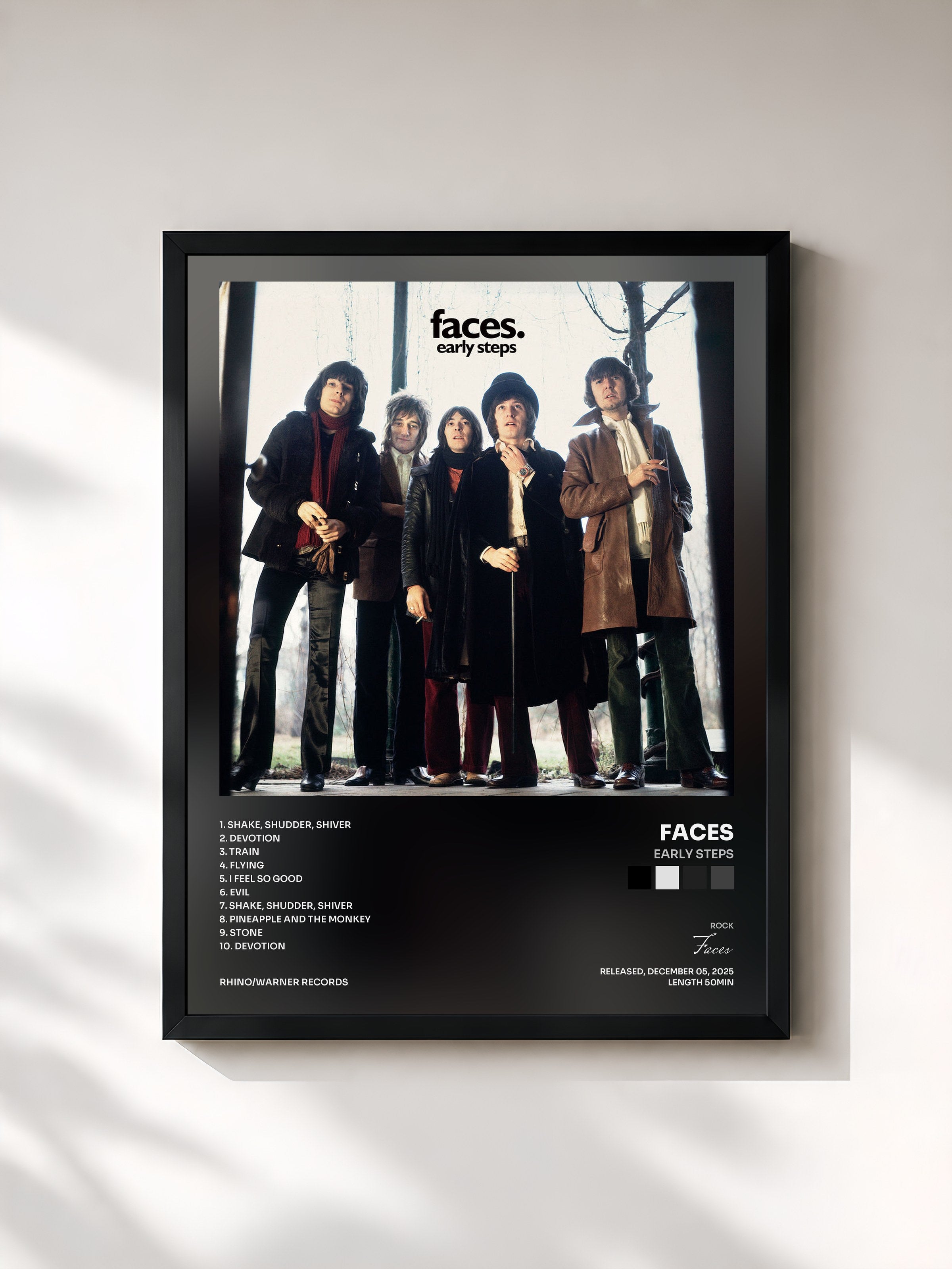 #noir Tableau de l'album Early Steps de Faces, cadre noir, imprimé et encadré en France