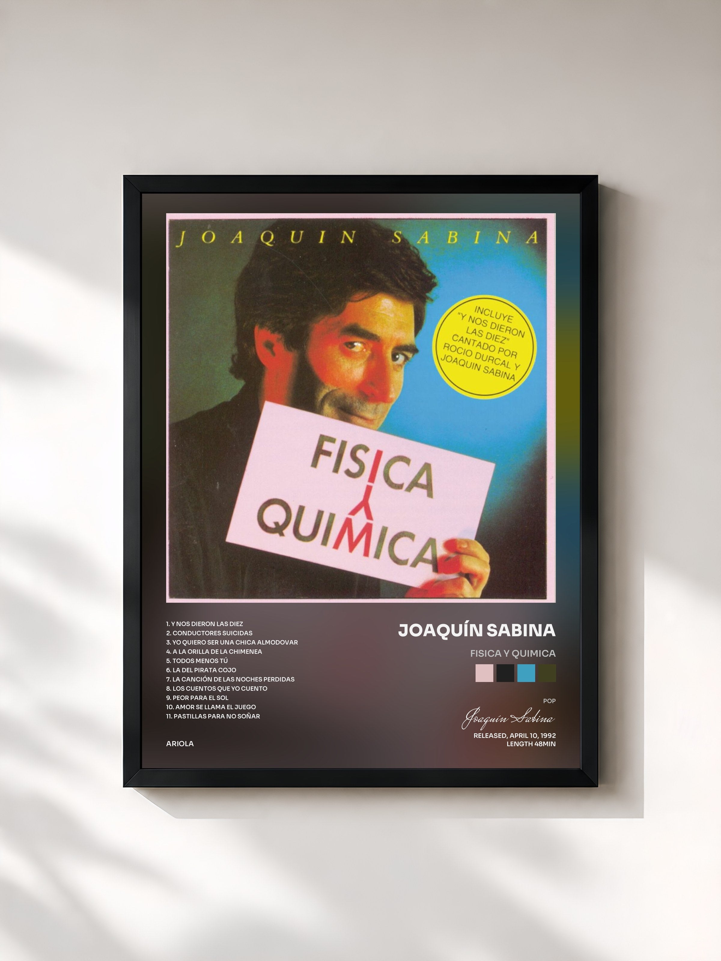 #noir Tableau de l'album Fisica Y Quimica de Joaquín Sabina, cadre noir, imprimé et encadré en France