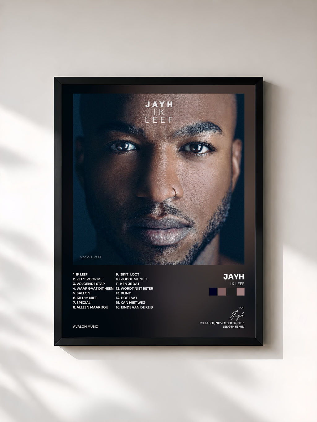 #noir Tableau de l'album Ik Leef de Jayh, cadre noir, imprimé et encadré en France