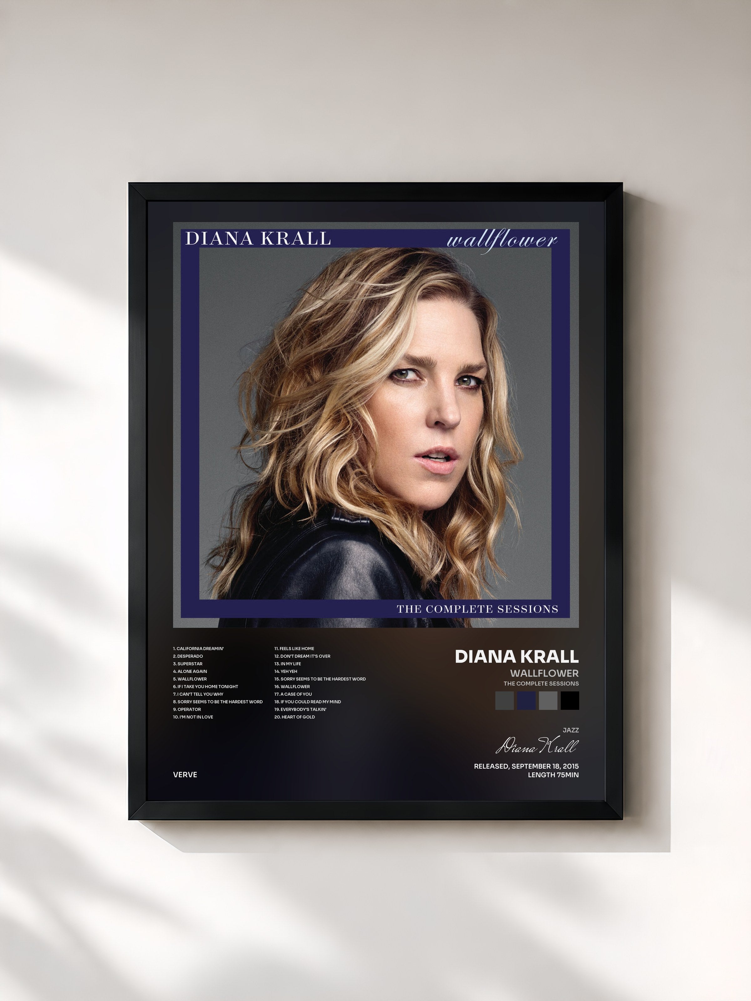 #noir Tableau de l'album Wallflower (The Complete Sessions) de Diana Krall, cadre noir, imprimé et encadré en France