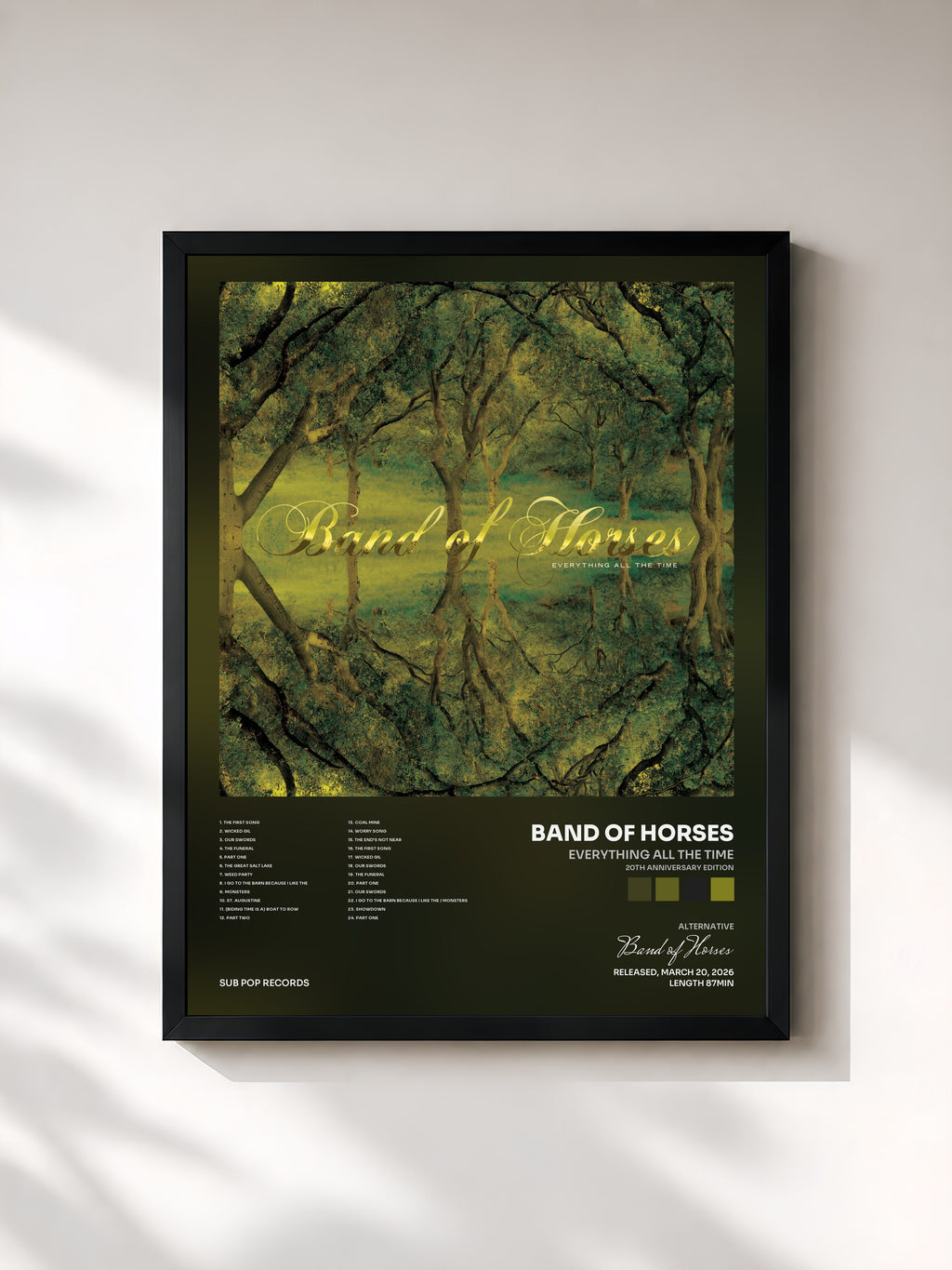 #noir Tableau de l'album Everything All The Time (20th Anniversary Edition) de Band of Horses, cadre noir, imprimé et encadré en France
