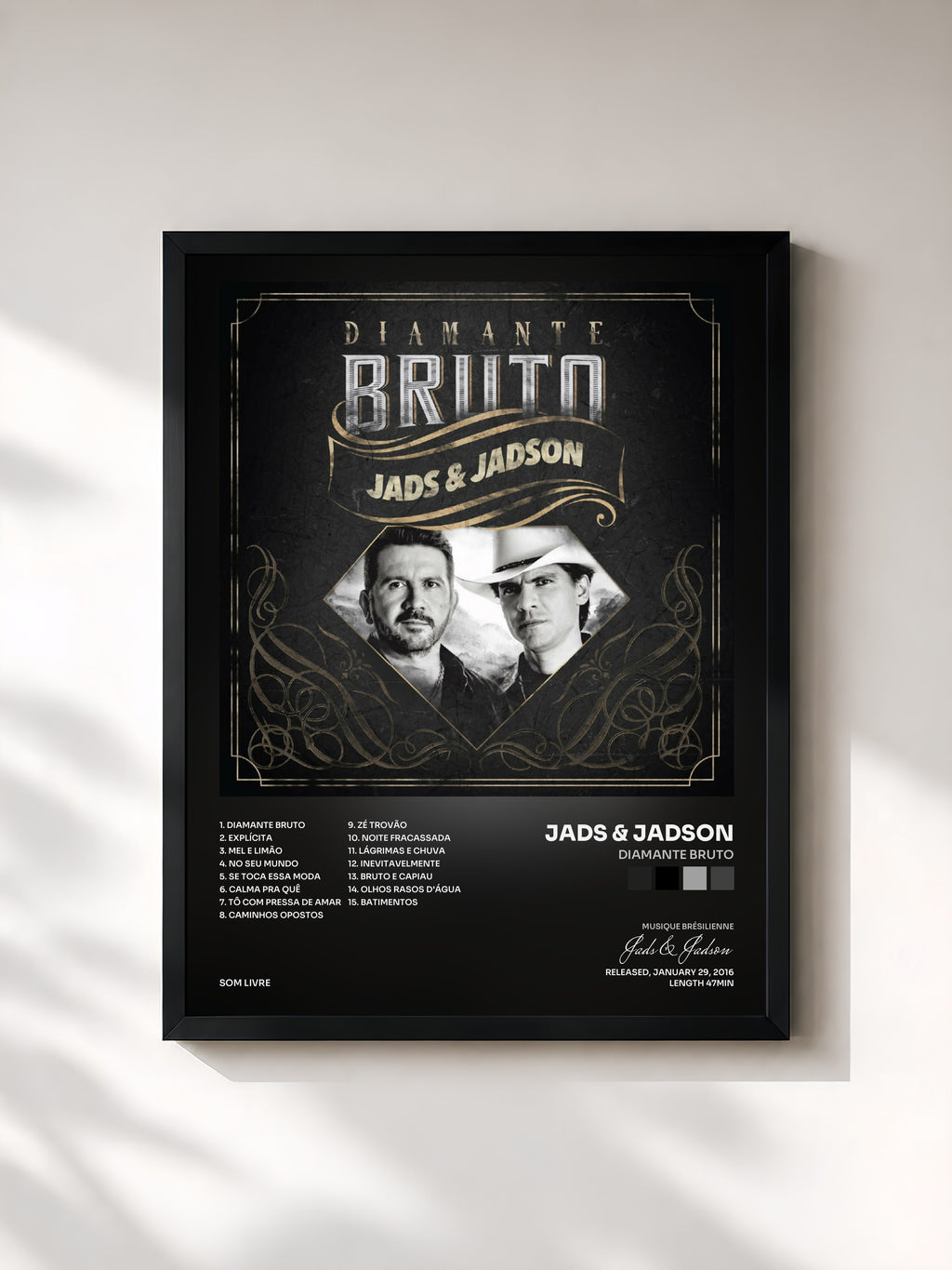 #noir Tableau de l'album Diamante Bruto de Jads & Jadson, cadre noir, imprimé et encadré en France