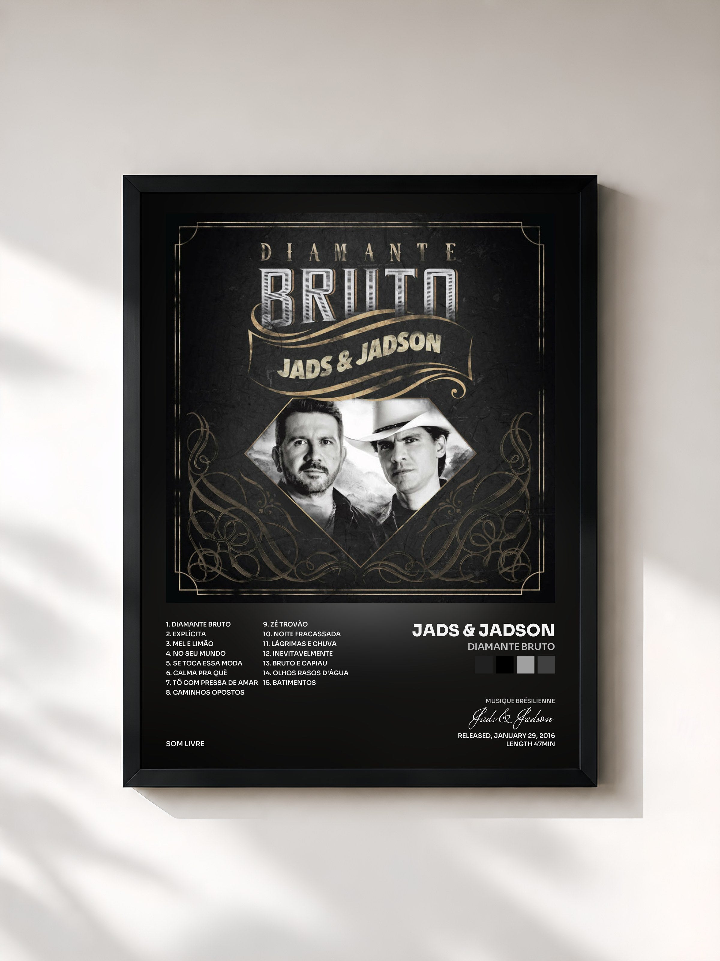 #noir Tableau de l'album Diamante Bruto de Jads & Jadson, cadre noir, imprimé et encadré en France