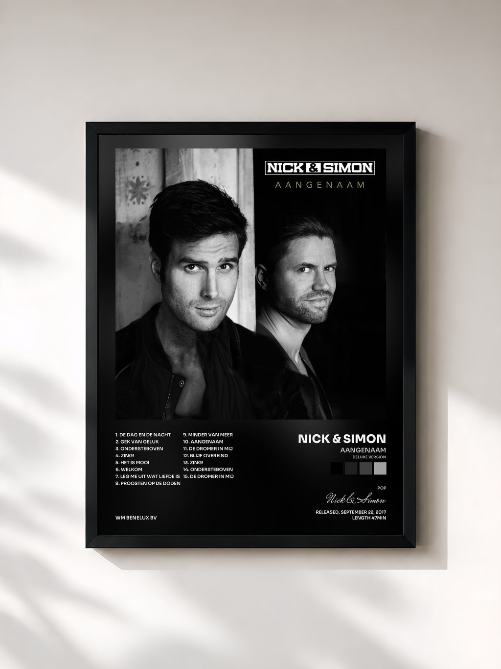 #noir Tableau de l'album Aangenaam (Deluxe Version) de Nick & Simon, cadre noir, imprimé et encadré en France