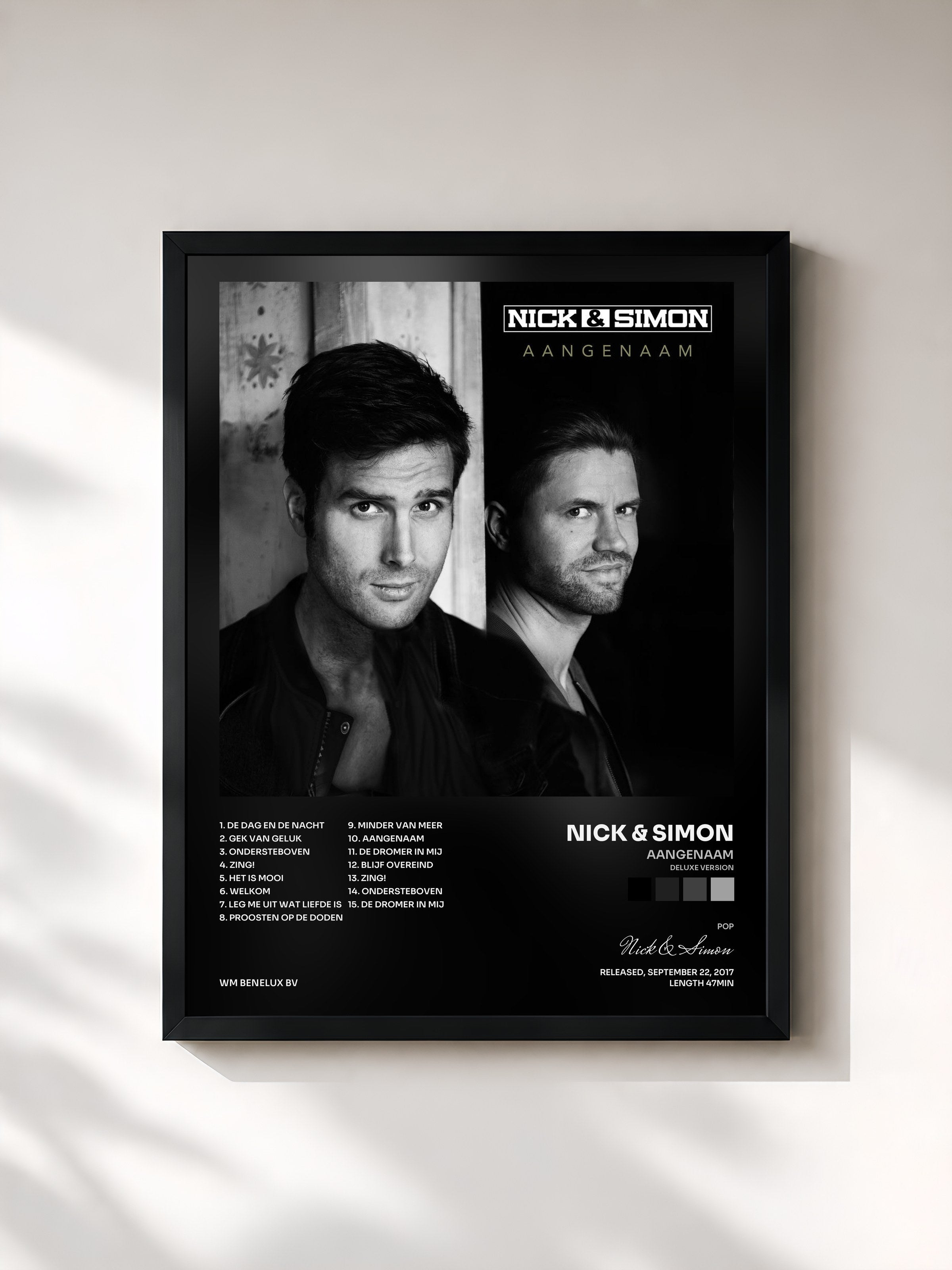 #noir Tableau de l'album Aangenaam (Deluxe Version) de Nick & Simon, cadre noir, imprimé et encadré en France
