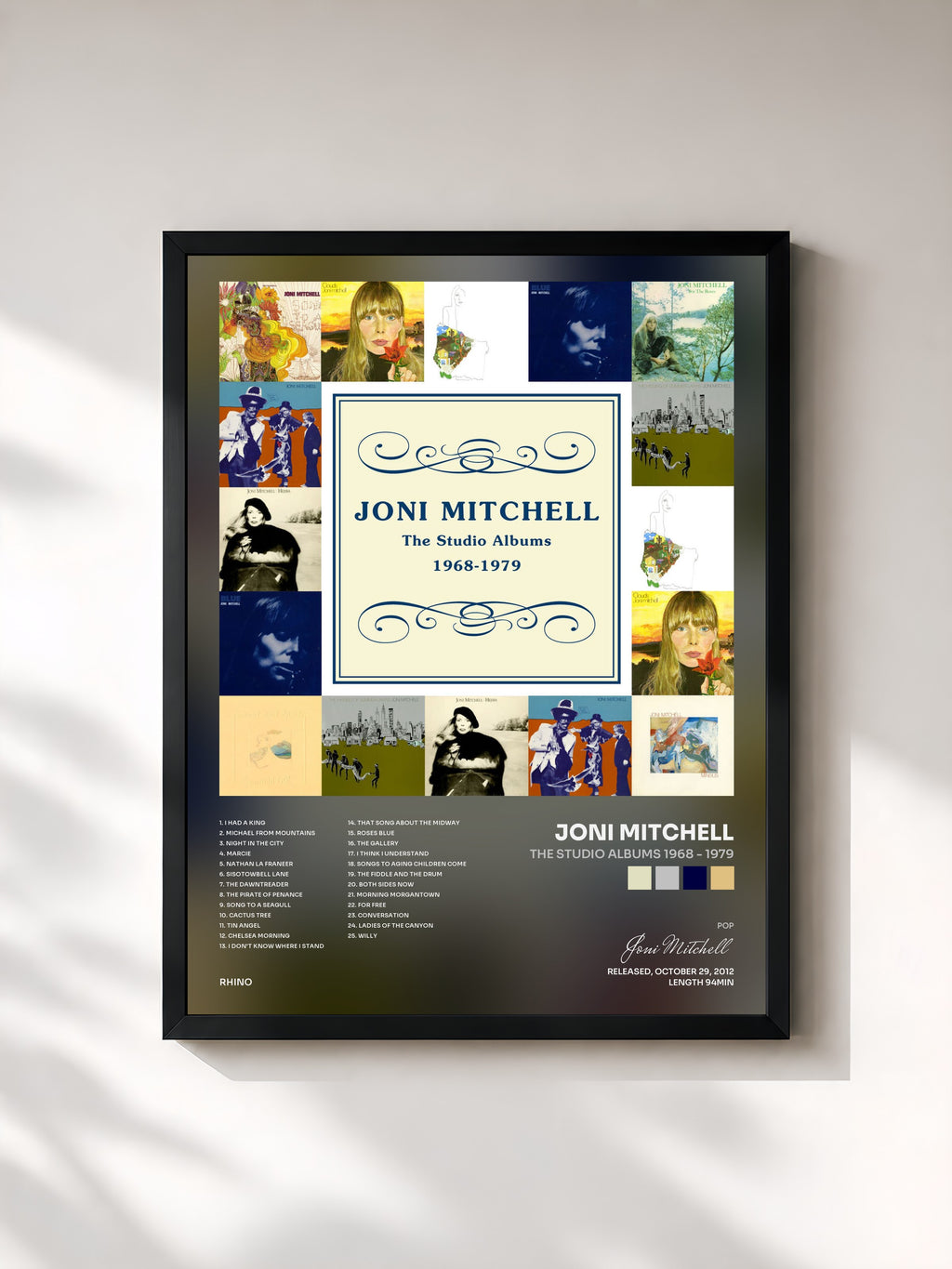 #noir Tableau de l'album The Studio Albums 1968 - 1979 de Joni Mitchell, cadre noir, imprimé et encadré en France