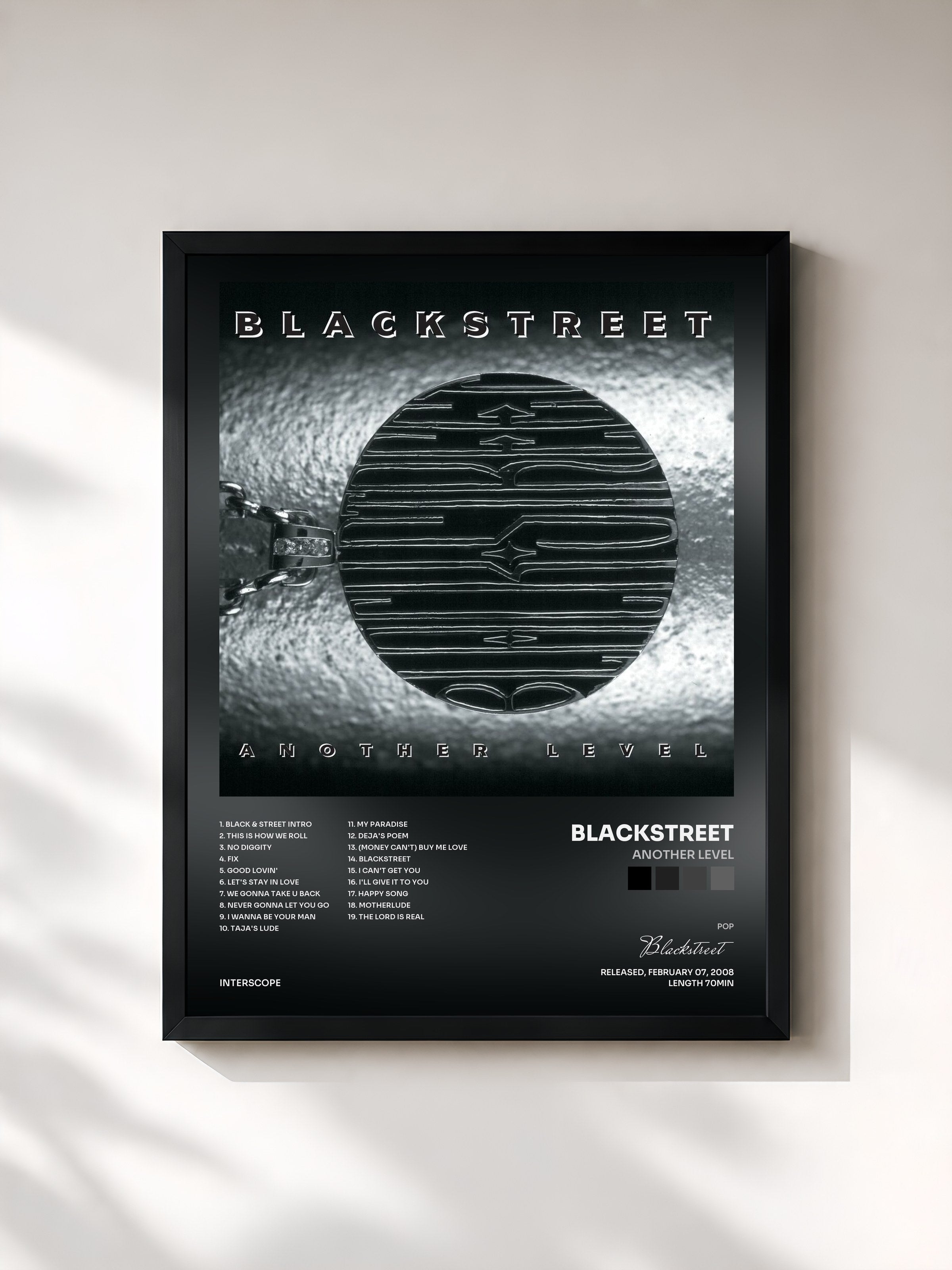 #noir Tableau de l'album Another Level de Blackstreet, cadre noir, imprimé et encadré en France