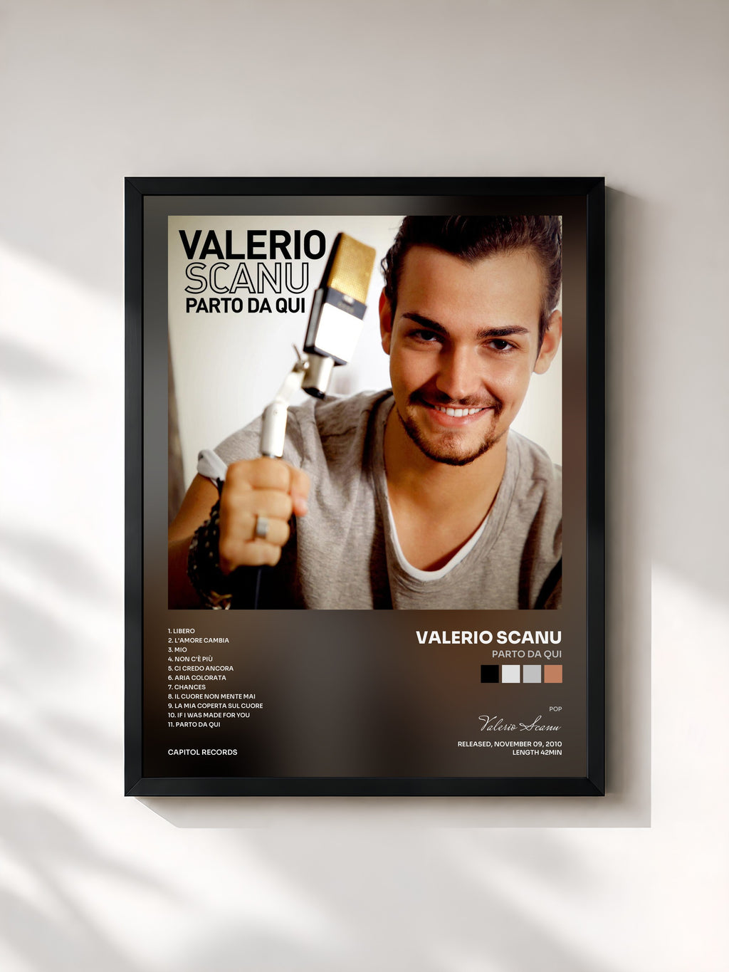 #noir Tableau de l'album Parto Da Qui de Valerio Scanu, cadre noir, imprimé et encadré en France