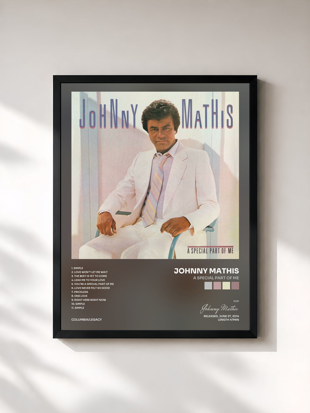 #noir Tableau de l'album A Special Part of Me de Johnny Mathis, cadre noir, imprimé et encadré en France