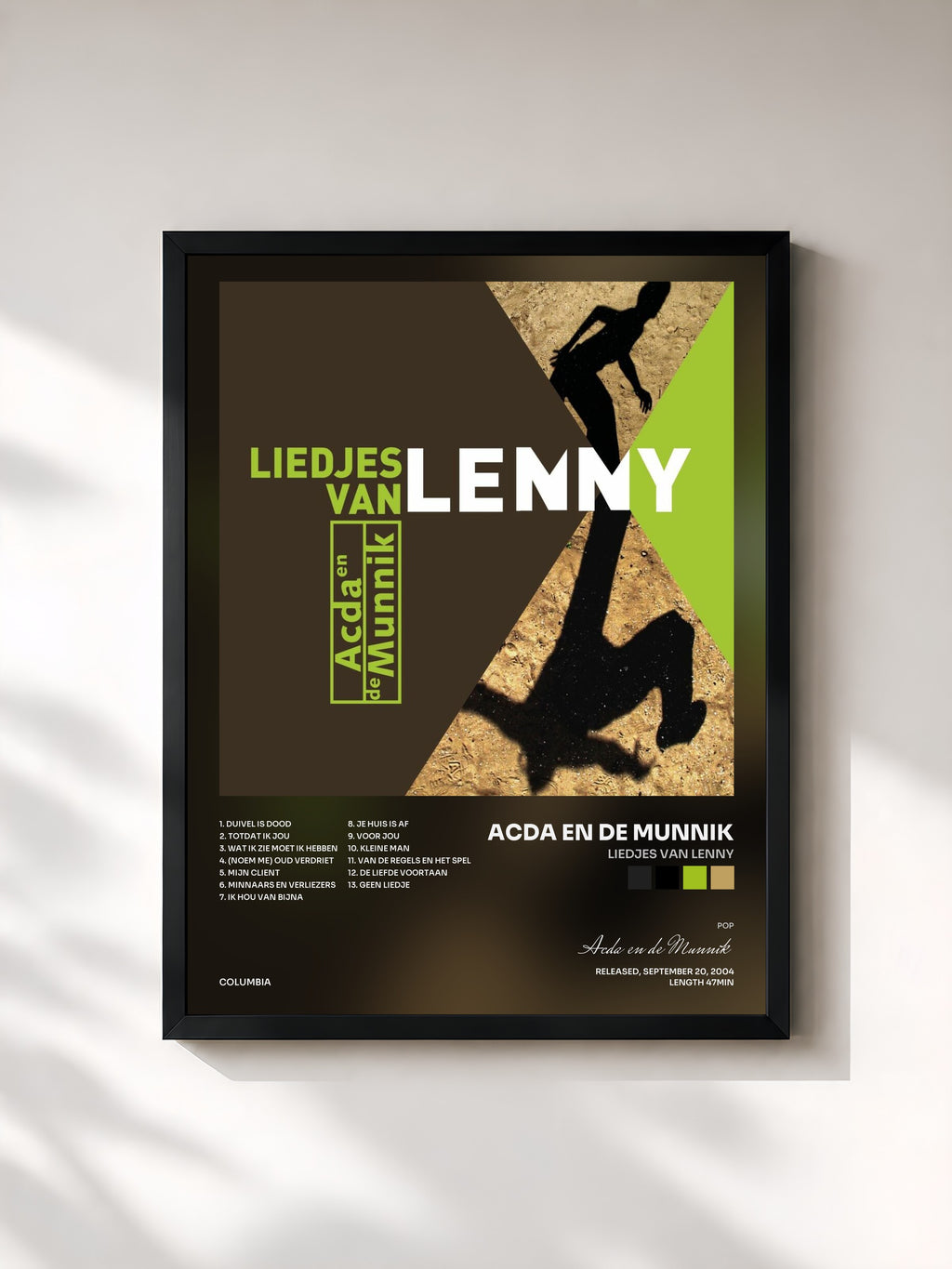 #noir Tableau de l'album Liedjes Van Lenny de Acda en de Munnik, cadre noir, imprimé et encadré en France