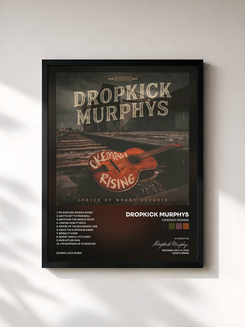 #noir Tableau de l'album Okemah Rising de Dropkick Murphys, cadre noir, imprimé et encadré en France