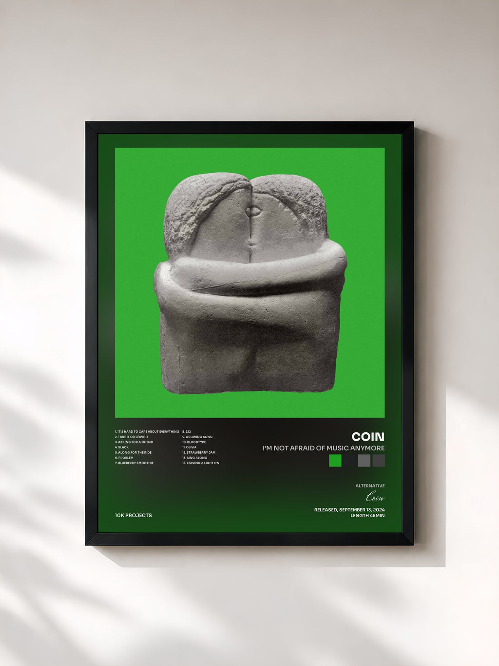 #noir Tableau de l'album I'm Not Afraid Of Music Anymore de Coin, cadre noir, imprimé et encadré en France