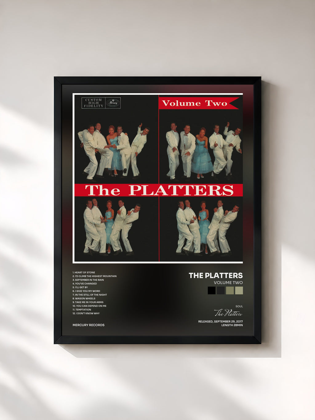 #noir Tableau de l'album Volume Two de The Platters, cadre noir, imprimé et encadré en France